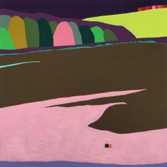 Recuerdo 44 (Monte San Angelo), pintura abstracta de paisaje rosa y marrón