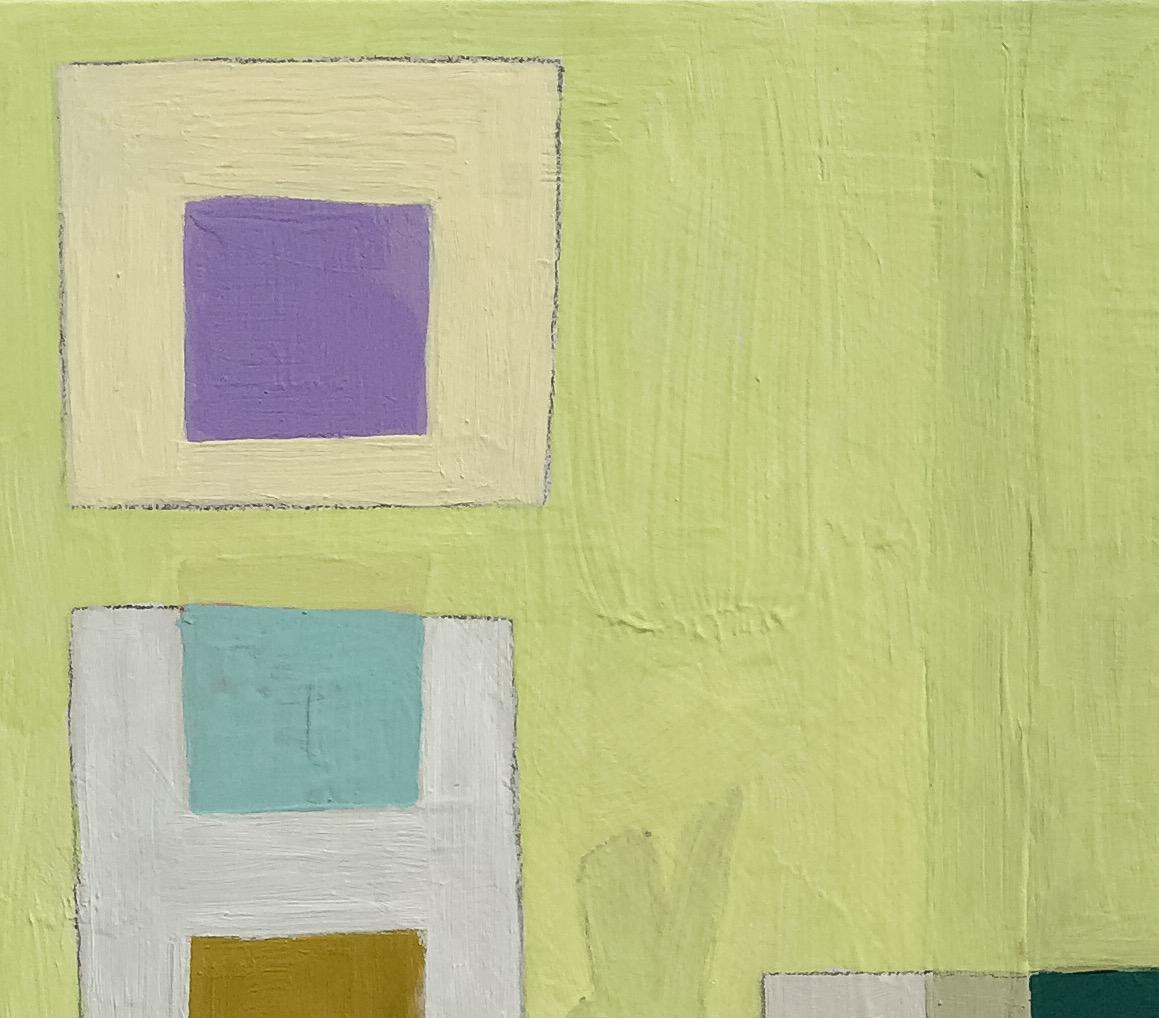 Recollection 6 (Vermont), pastello, verde, mini, astratto, geometrico - Painting di Barbara Marks