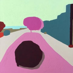 Recollection 95 (Los Angeles), pink and green abstract painting of landscape