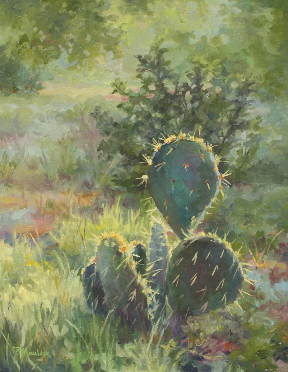 BARBARA MAULDIN Landscape Painting - "ARMED TO THE TEETH" TEXAS HILL COUNTRY CACTUS
