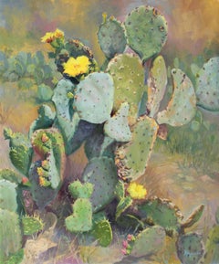 "LA VIDA ES UNA LUCHA" CACTUS ESPINOSO TEXAS HILL COUNTRY ENMARCADO 34 X 30