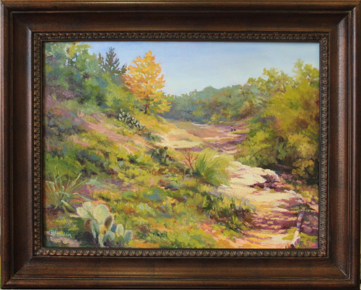 BARBARA MAULDIN Landscape Painting - "TAKE A HIKE" TEXAS HILL COUNTRY WILDERNESS