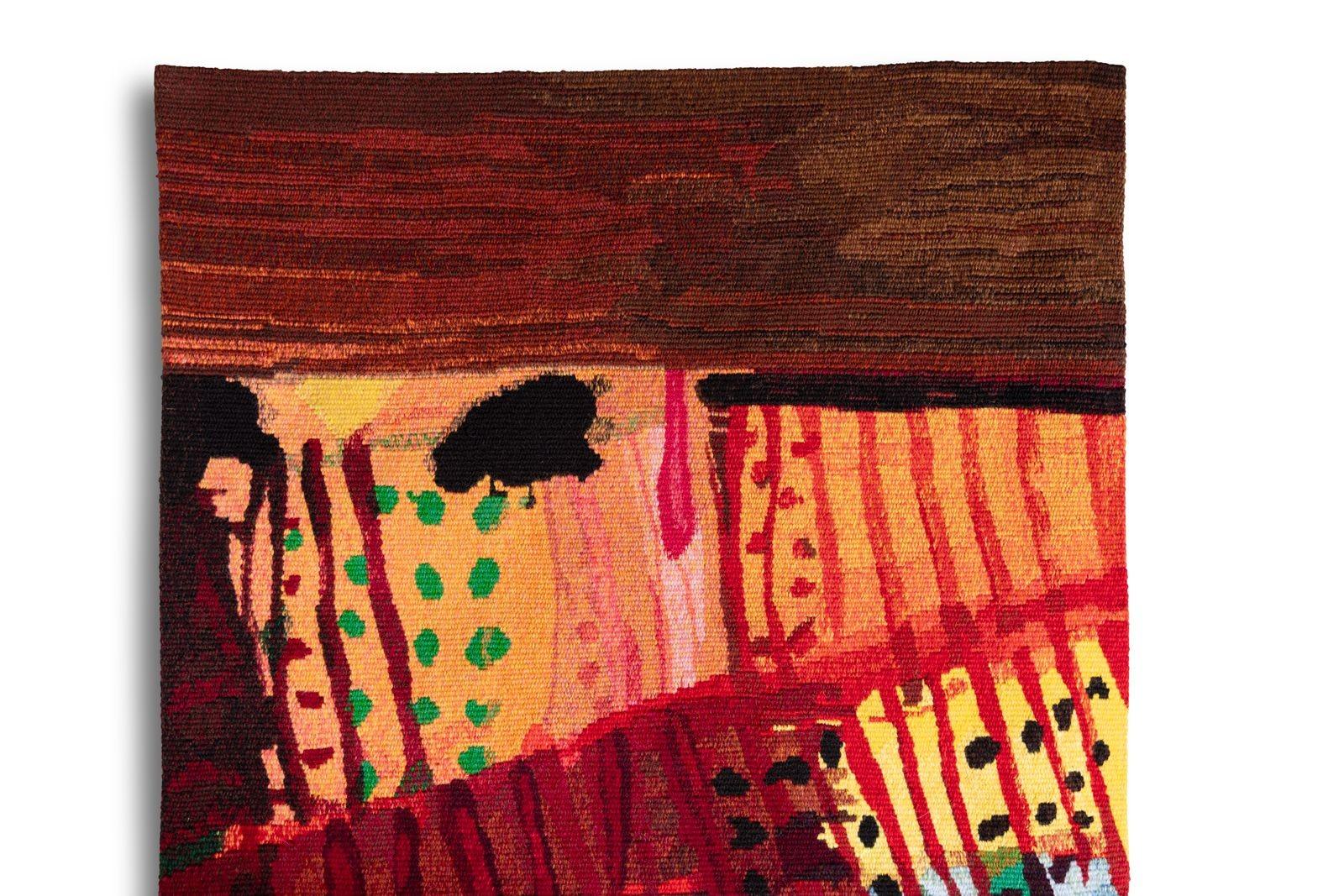 Modern Barbara Rae Handwoven Wool & Cotton Tapestry Titled Olive Terraces, Zahara 2009