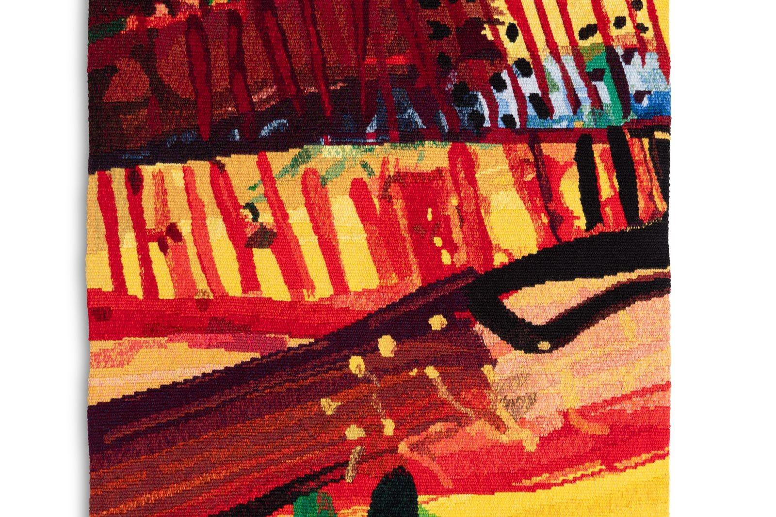 Scottish Barbara Rae Handwoven Wool & Cotton Tapestry Titled Olive Terraces, Zahara 2009