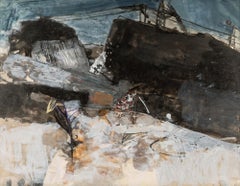 Above Capileira - 20th Century Abstracted Landscape Mixed Media Painting