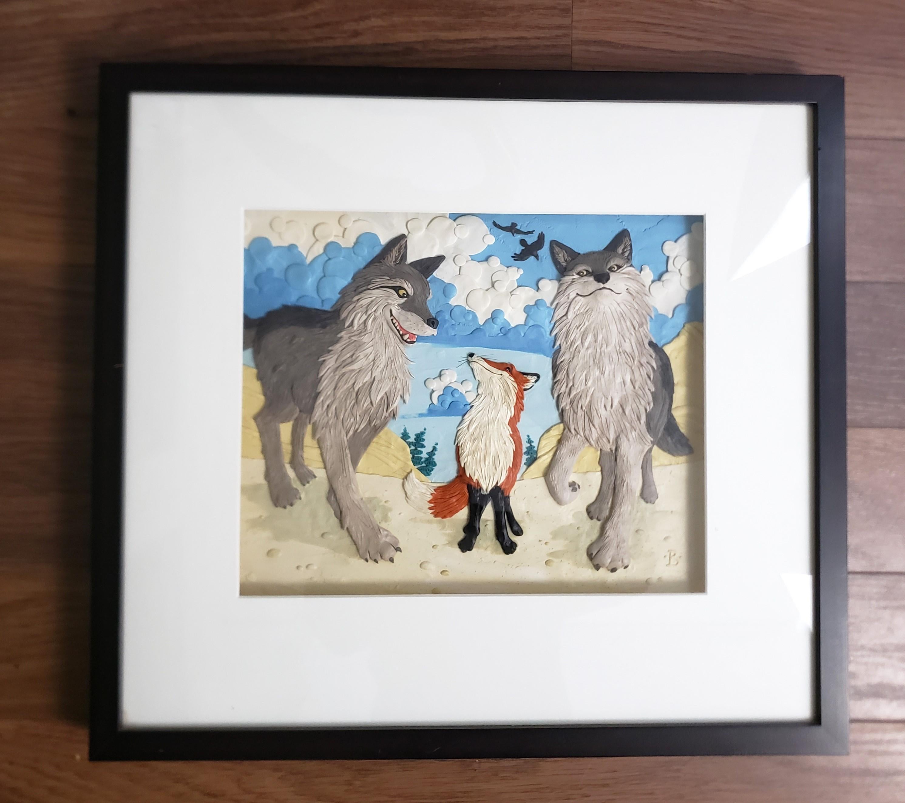 This sculptural panel was done by the well known child's book author and illustrator, Barbara Reid in 2006 in her signature style. This is an original sculpture done with plasticine, an oil based clay, and professionally framed in a shadow box. The