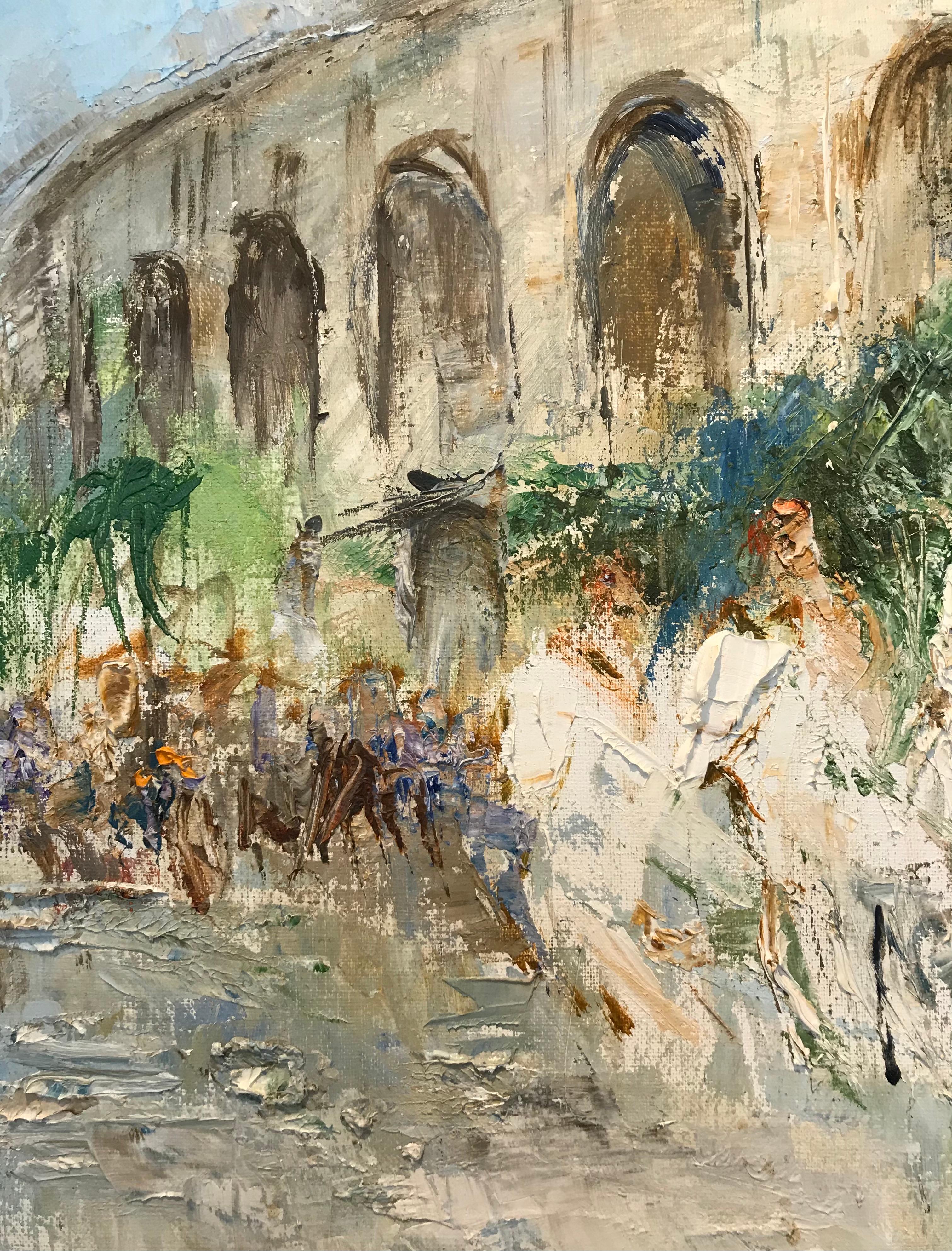 A Manade in Arles by Barbara Robinson - Oil on canvas 50x100 cm For Sale 1