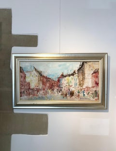 Village Square, Coggeshall by Barbara Robinson - Oil on canvas 40x80 cm