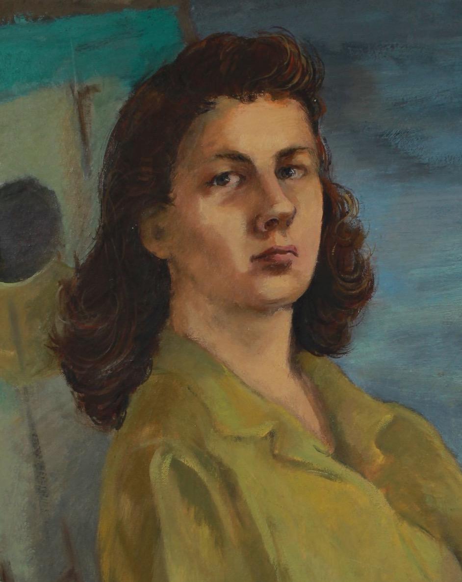 Intense Portrait of a Woman 1944-45 Oil - Painting by Barbara Rogers Houseworth