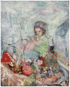 Vintage Still Life with Toys & Doll 1950s Oil