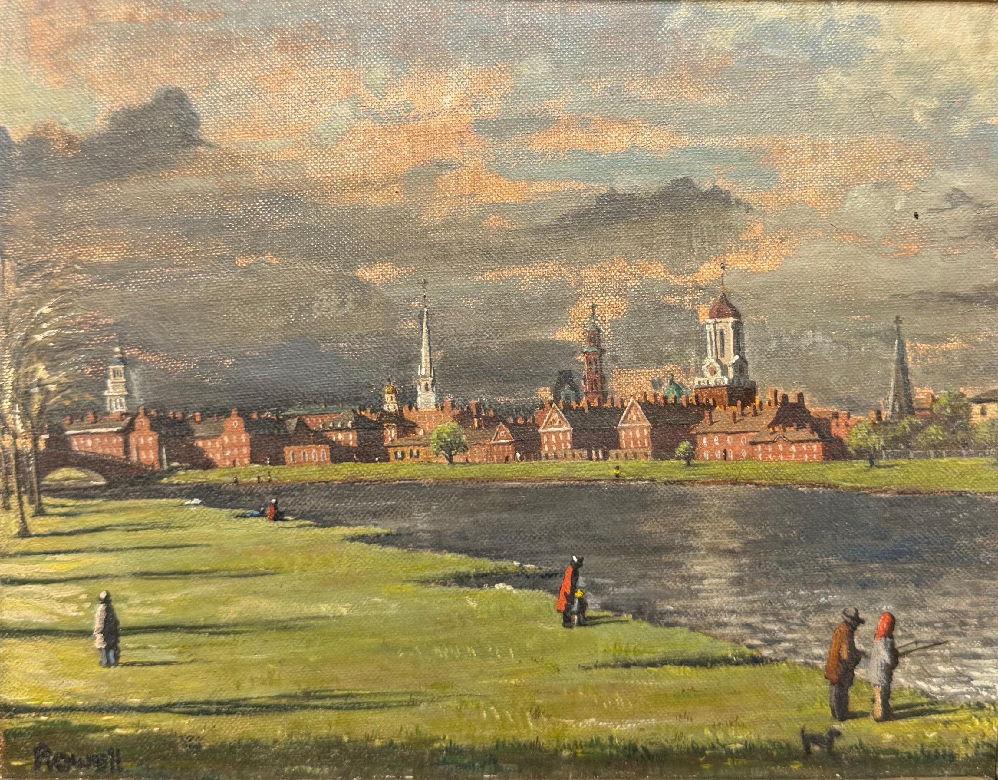 American Female Realist PANORAMIC Landscape HARVARD Cambridge - Painting by Barbara Rosell