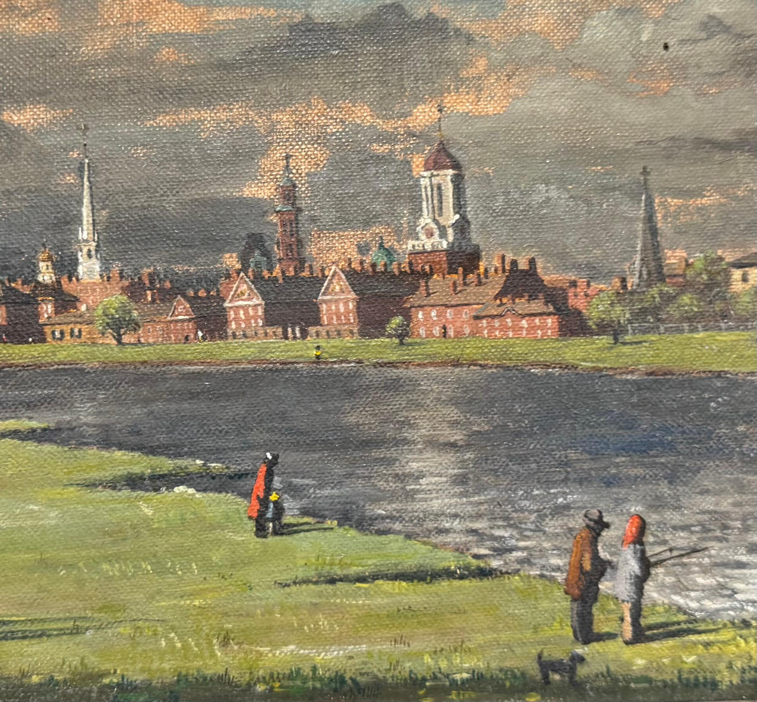 American Female Realist PANORAMIC Landscape HARVARD Cambridge - American Realist Painting by Barbara Rosell