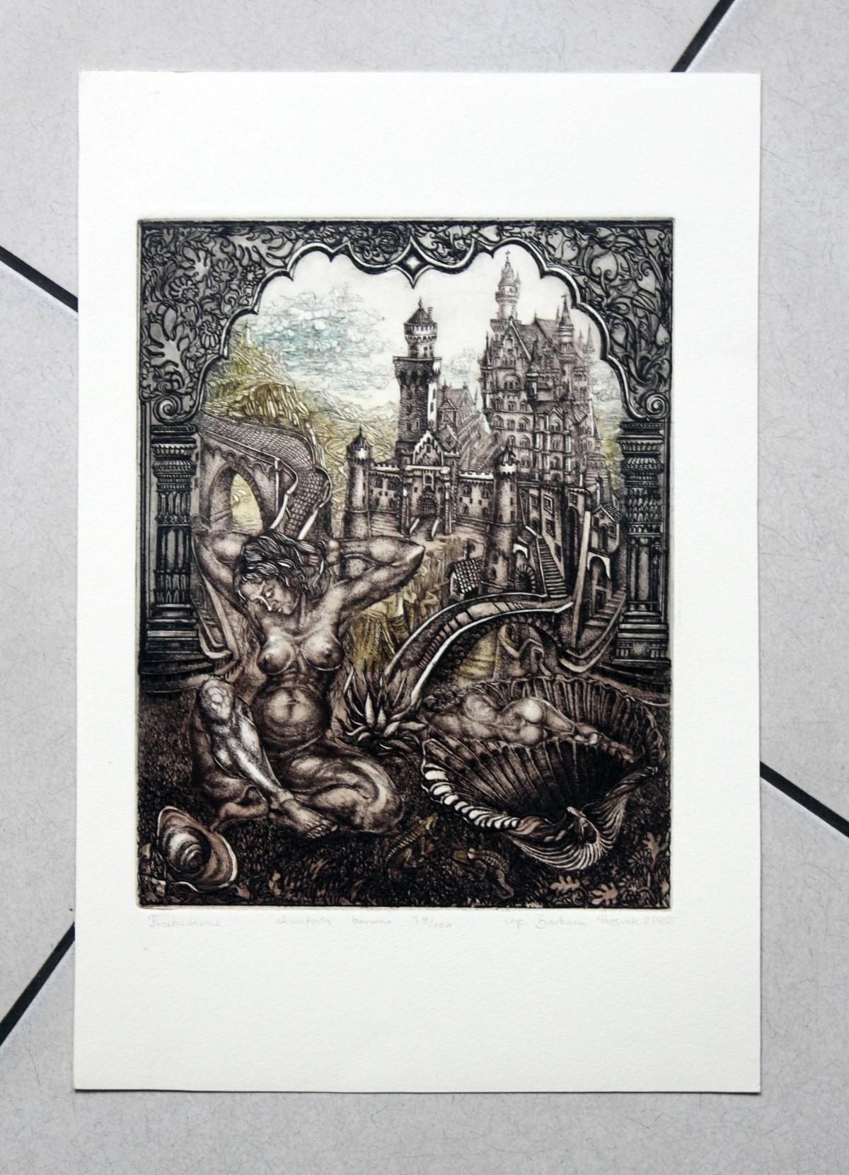 Despertar - Siglo XX, Grabado al aguafuerte figurativo, Desnudo, Paisaje, Fantasía - Print de Barbara Rosiak