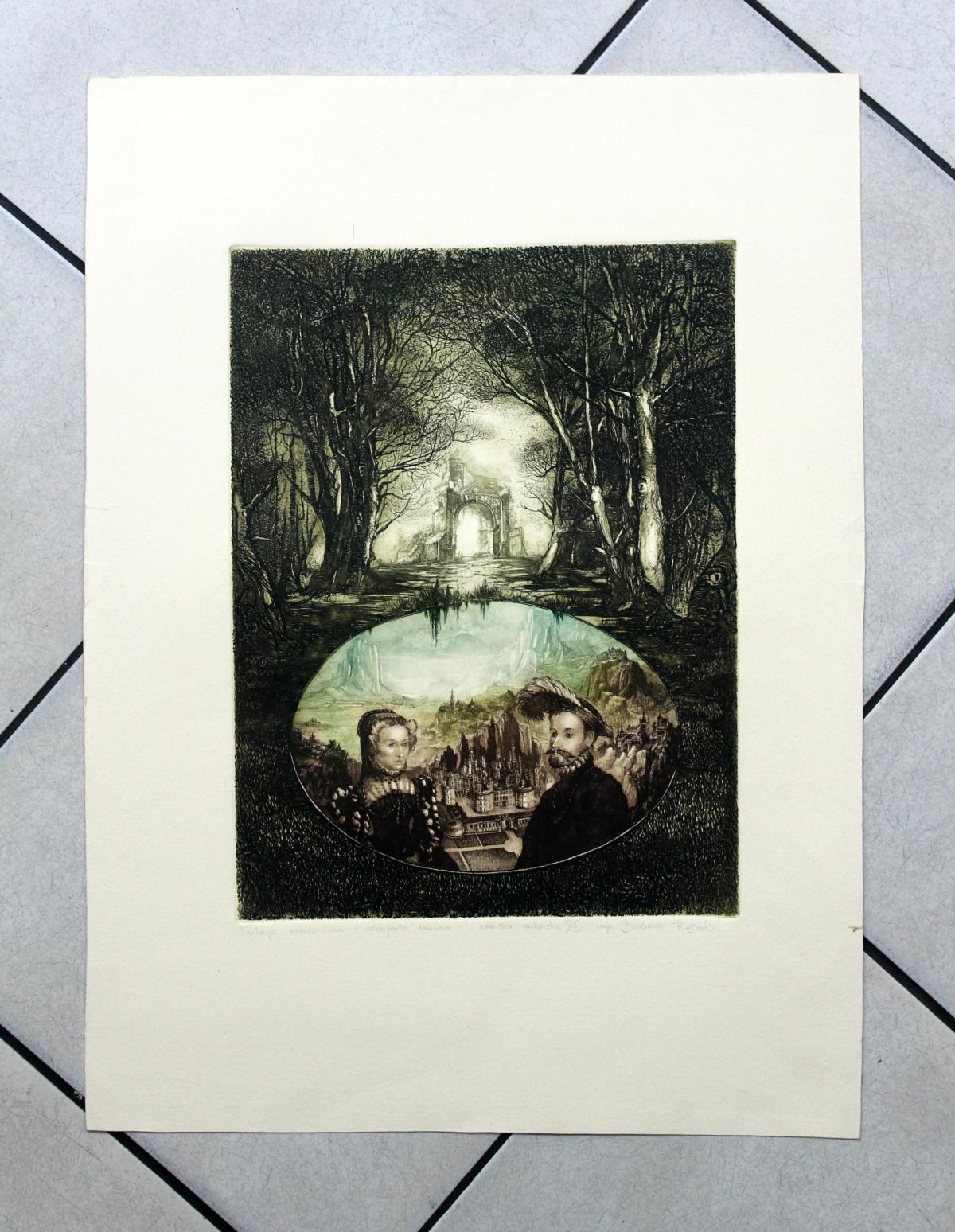 Fantasia rinascimentale - XX secolo, Stampa acquaforte figurativa, Ritratto, Paesaggio - Print di Barbara Rosiak