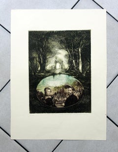 Renaissance fantasy - XX Century, Figurative Etching Print, Portrait, Landscape