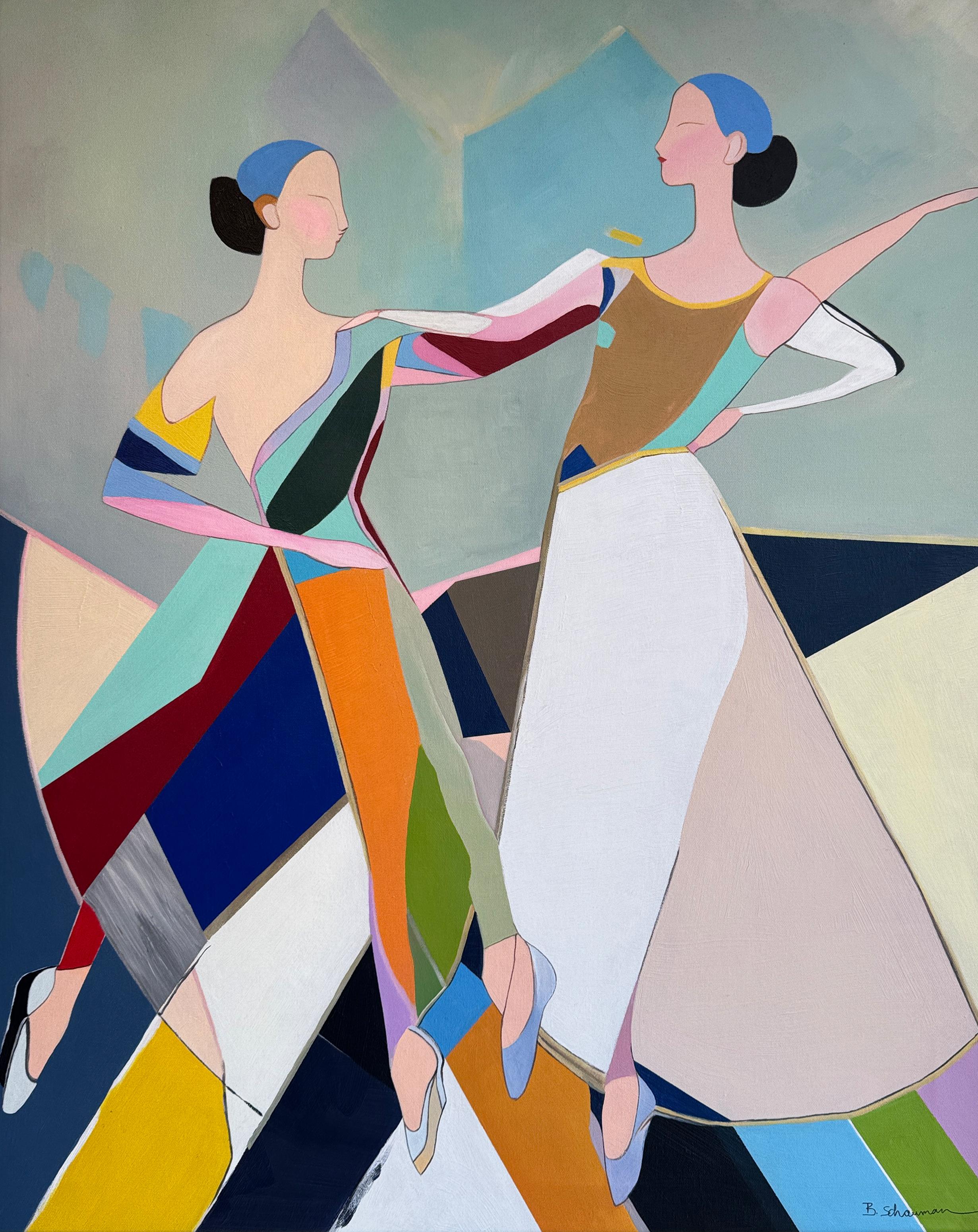 Barbara Schaumann Figurative Painting - A Conversation in Rhythm B. Schaumann - Contemporary Abstract Dancers Painting