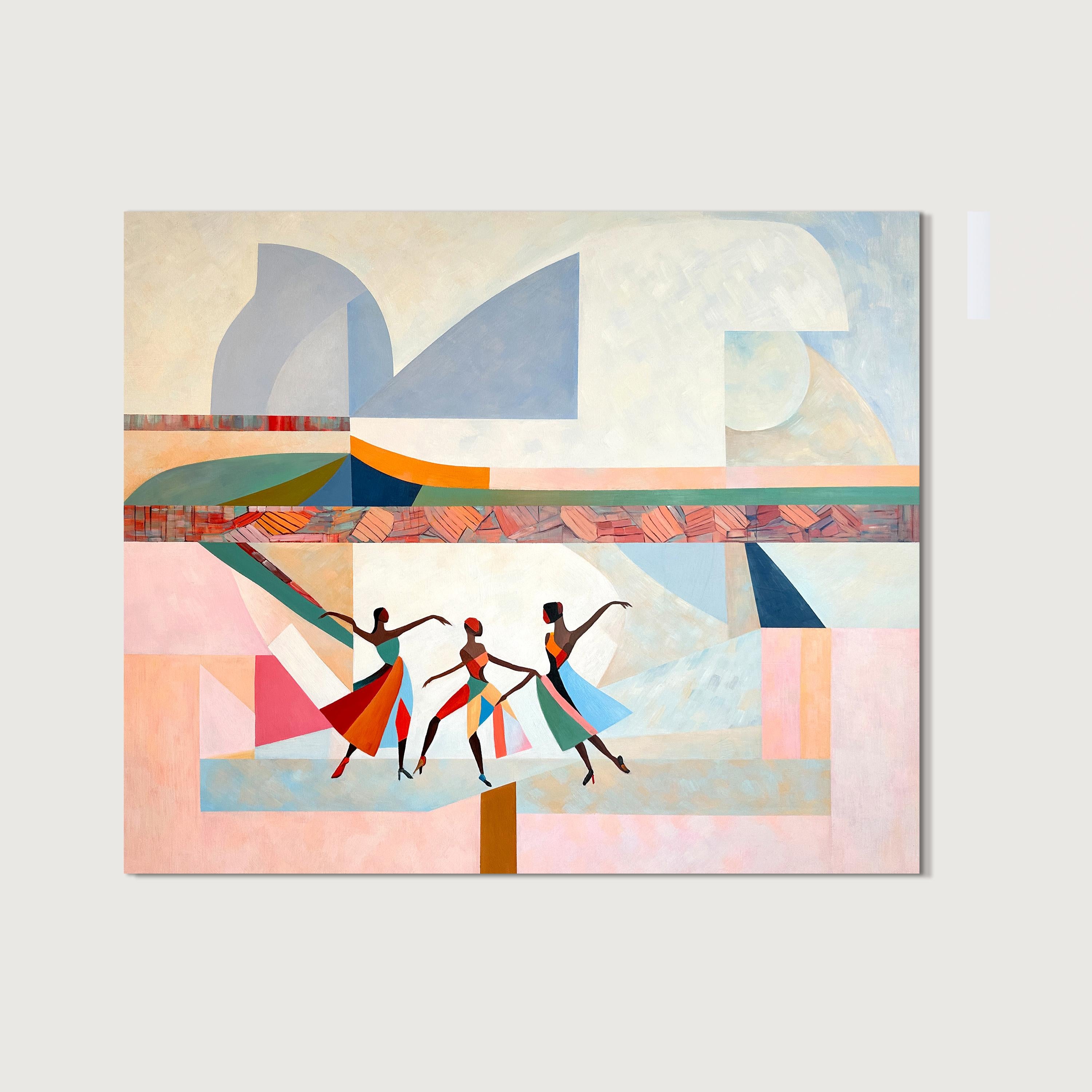 A Tapestry of Movement by B. Schaumann - Contemporary Abstract Dancers Painting - Figurative Painting Beige de Barbara Schaumann