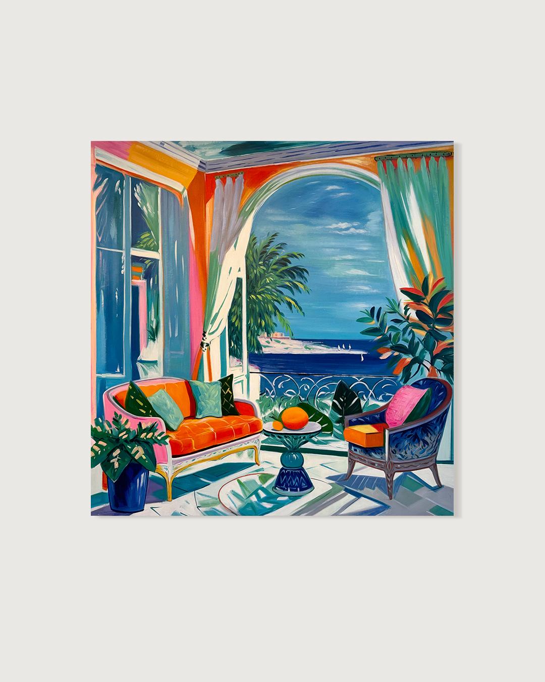 Tanz der sonnenbeschienenen Ufer - B.Schaumann Zeitgenössische Architekturmalerei – Painting von Barbara Schaumann