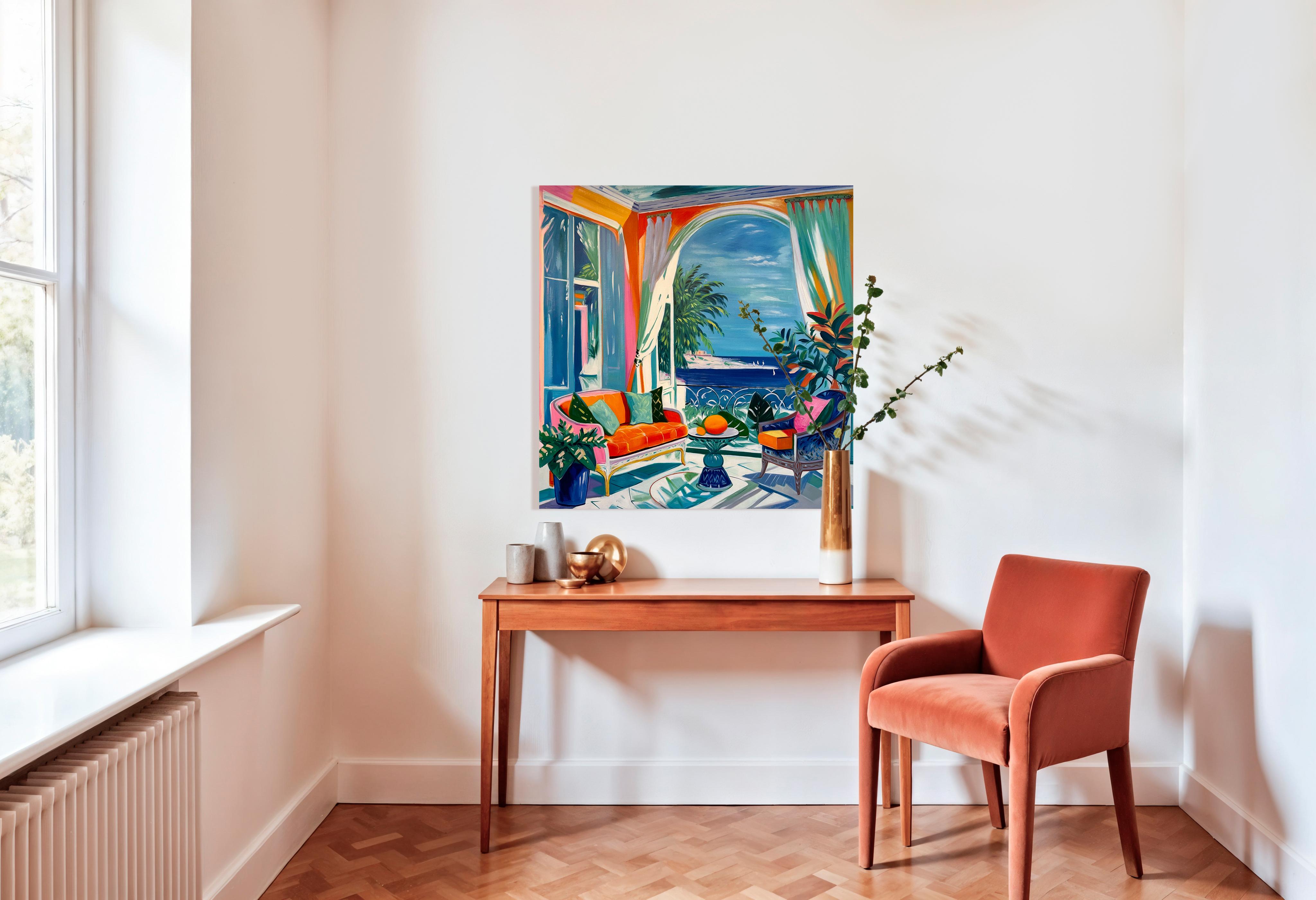 Tanz der sonnenbeschienenen Ufer - B.Schaumann Zeitgenössische Architekturmalerei (Blau), Abstract Painting, von Barbara Schaumann