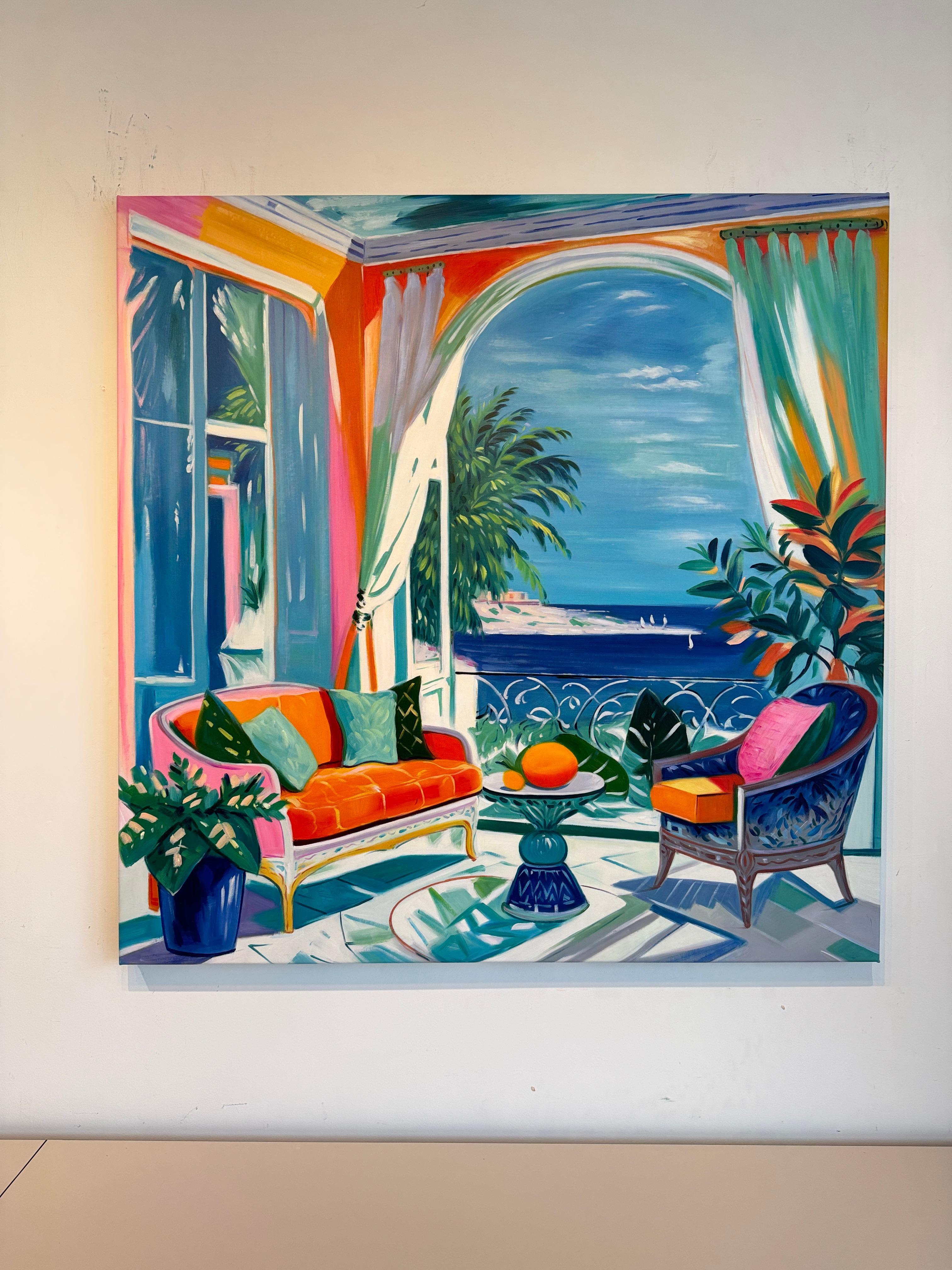 Tanz der sonnenbeschienenen Ufer - B.Schaumann Zeitgenössische Architekturmalerei im Angebot 3