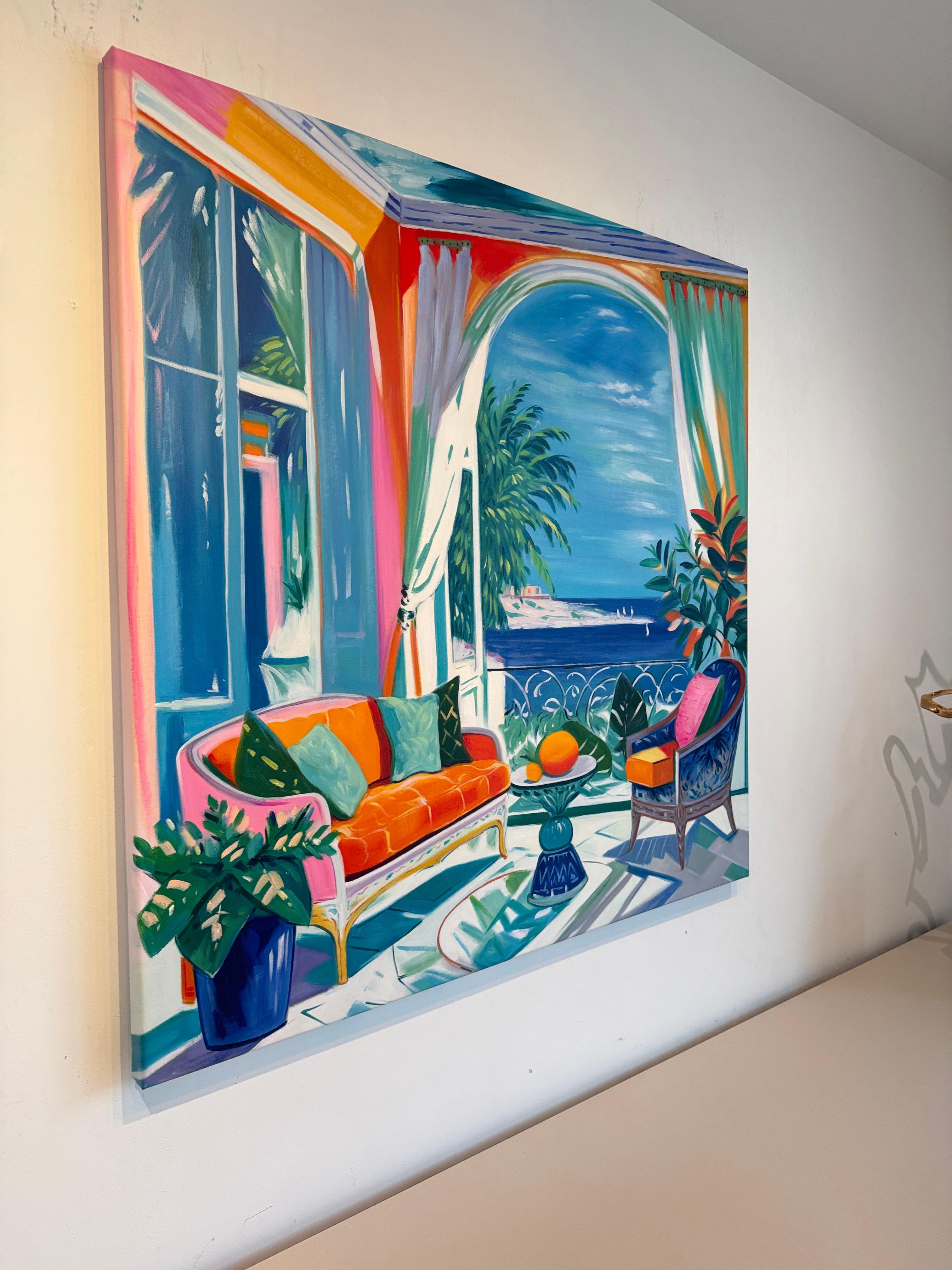 Tanz der sonnenbeschienenen Ufer - B.Schaumann Zeitgenössische Architekturmalerei im Angebot 4