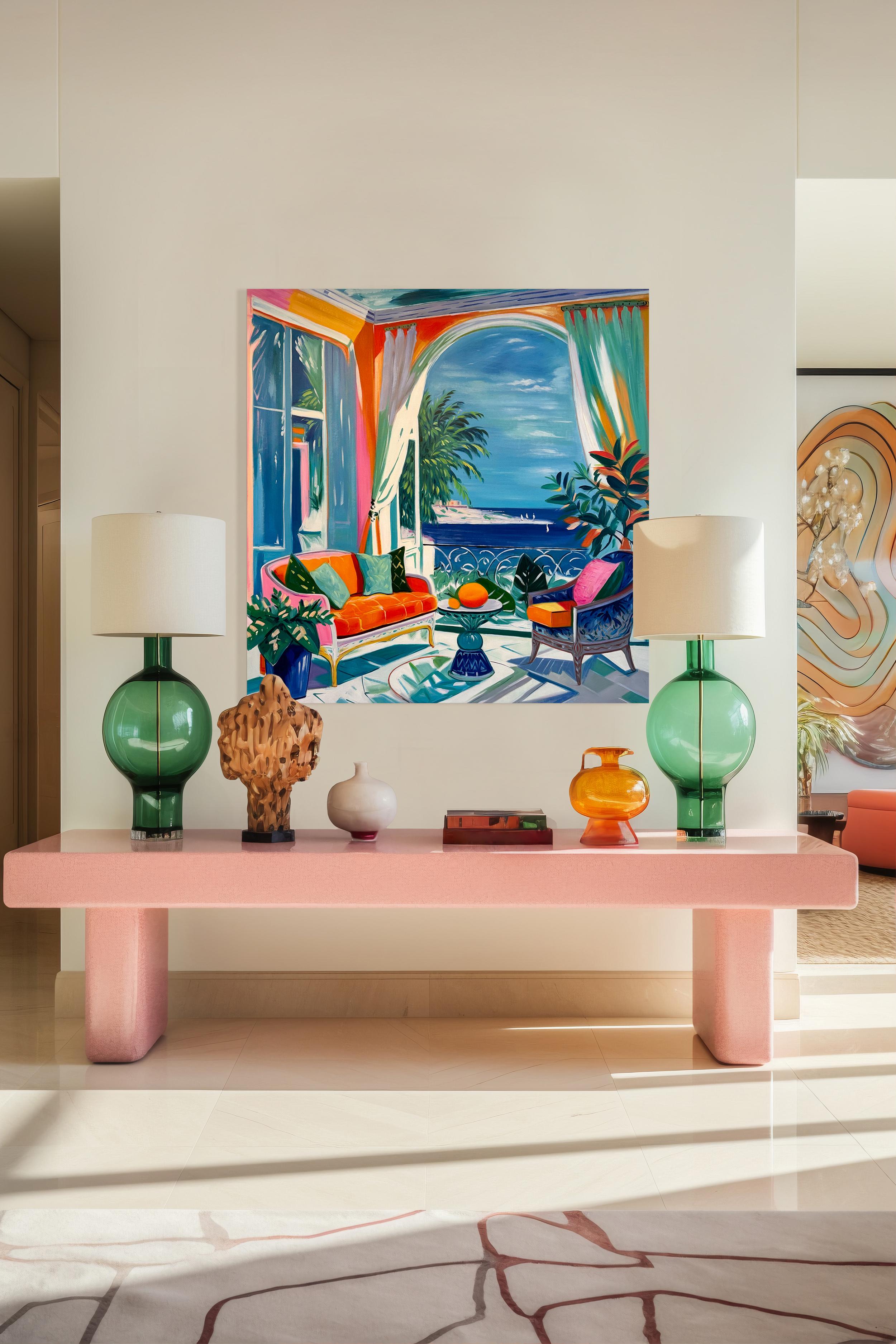 Tanz der sonnenbeschienenen Ufer - B.Schaumann Zeitgenössische Architekturmalerei im Angebot 5