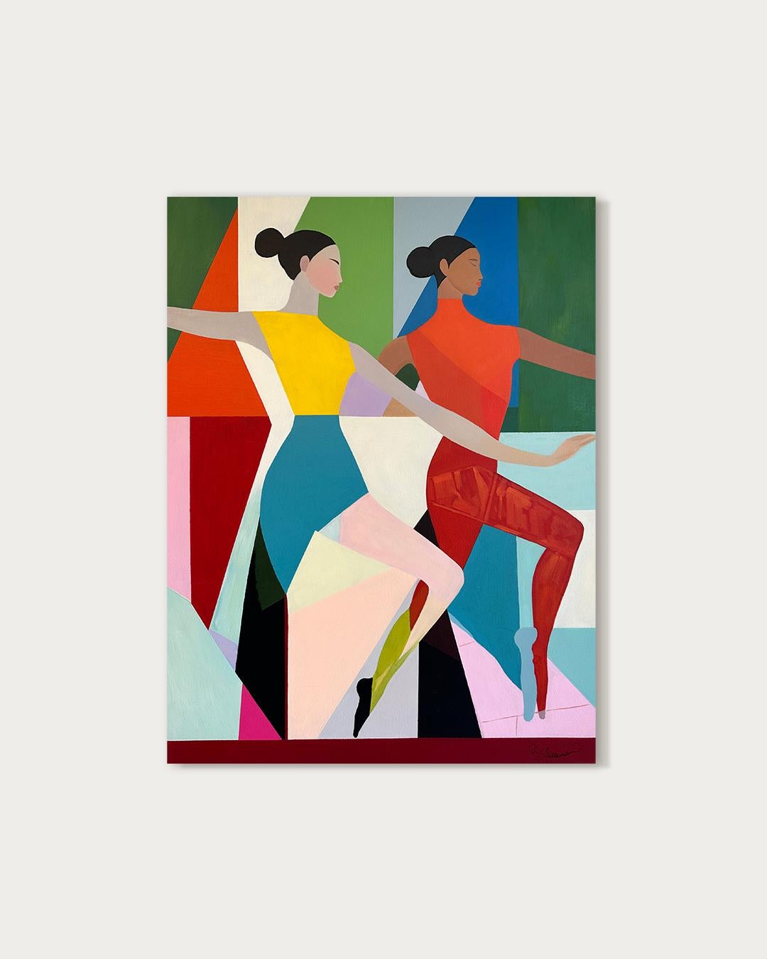 Danza in tandem di Barbara Schaumann - Pittura cubista astratta contemporanea in vendita 1