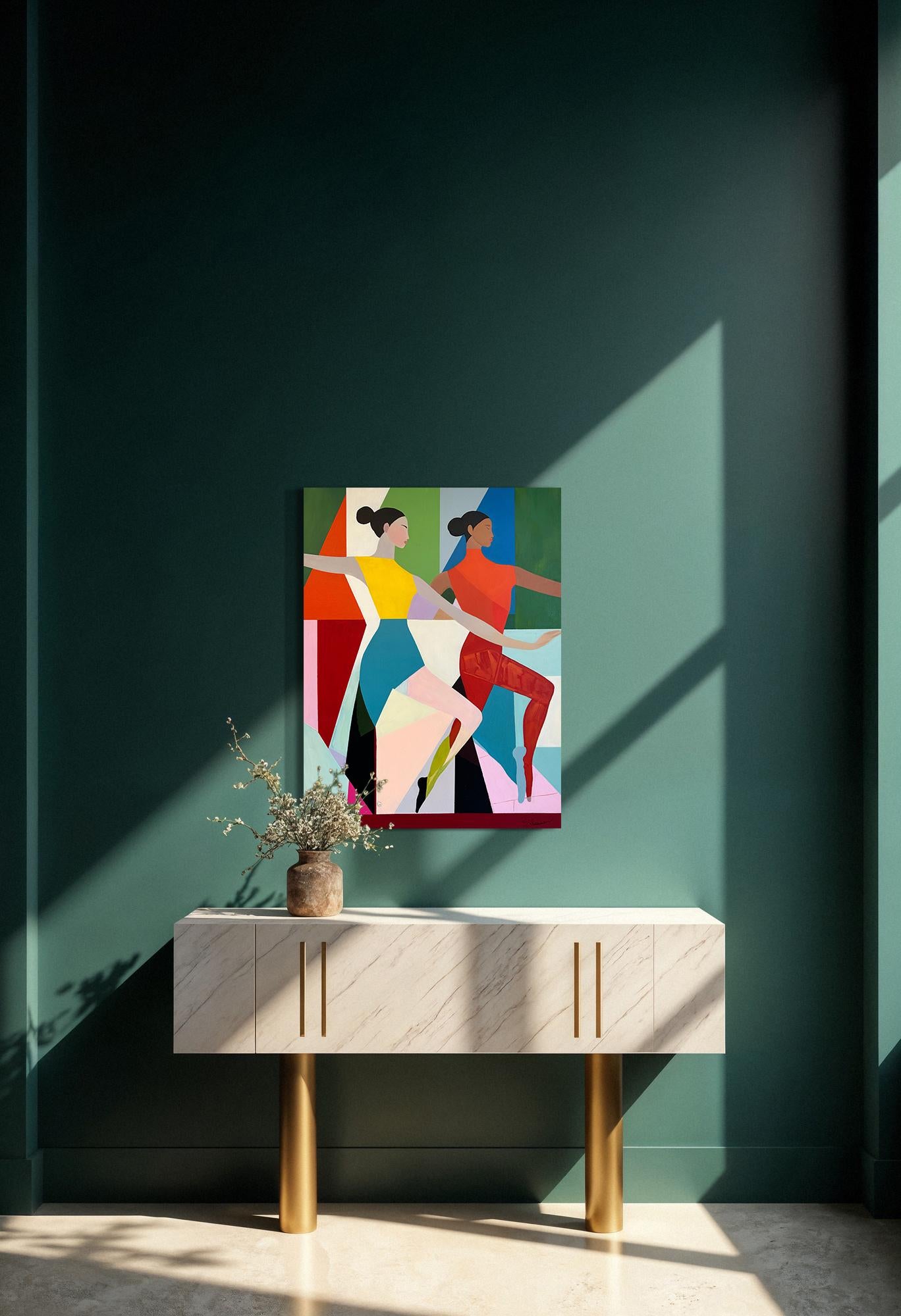 Danza in tandem di Barbara Schaumann - Pittura cubista astratta contemporanea in vendita 8