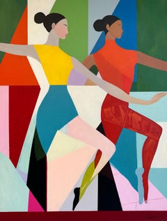Dancing in Tandem by Barbara Schaumann - Contemporary Abstract Cubistic Painting