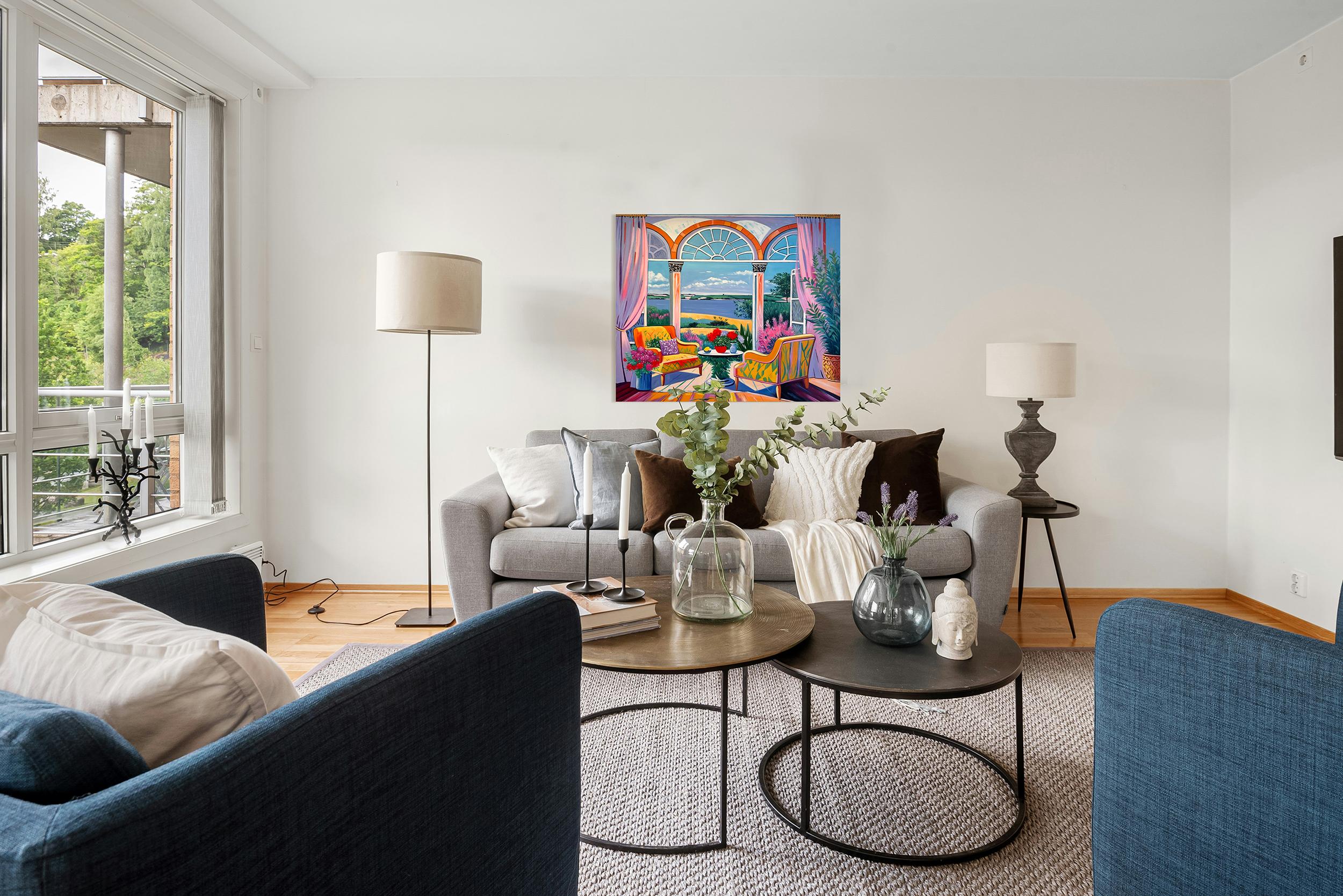 Echos eines Sommergesprächs- B.Schaumann Zeitgenössische Architekturmalerei im Angebot 5