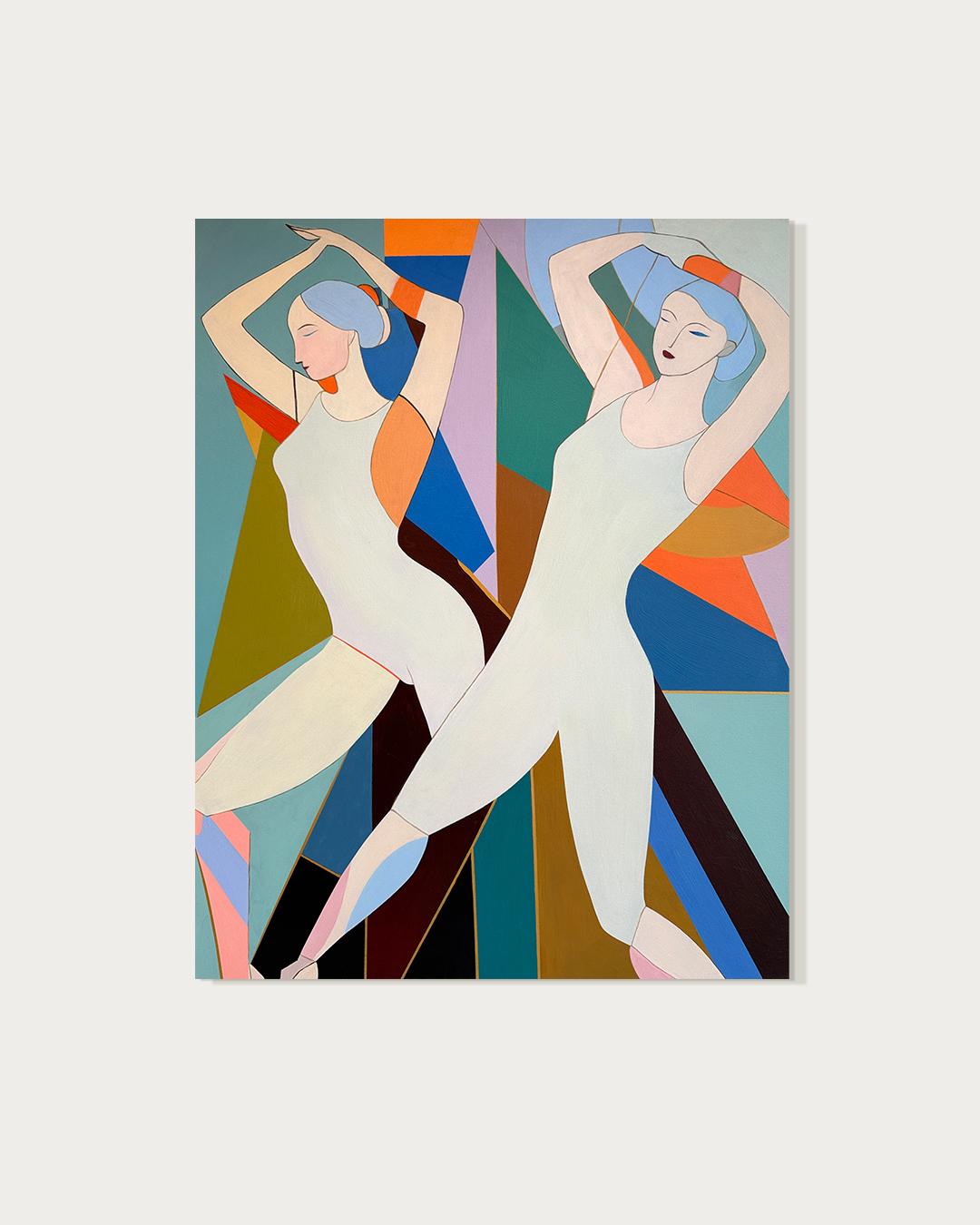 Flowing together by B.Schaumann Contemporary Ballet Dancers Painting - Beige Abstract Painting by Barbara Schaumann