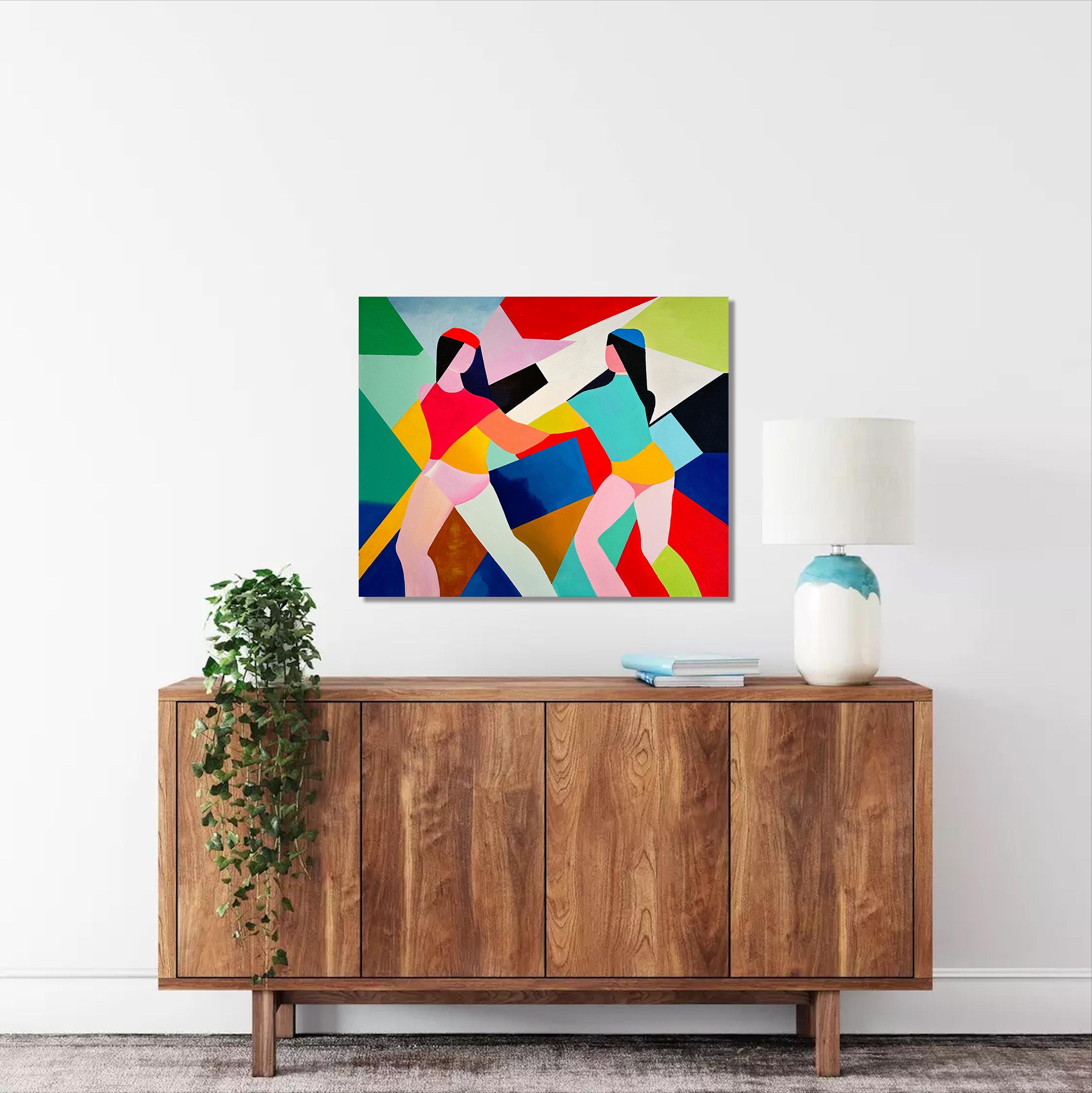 Amitié par Barbara Schaumann - Peinture abstraite cubiste contemporaine en vente 13