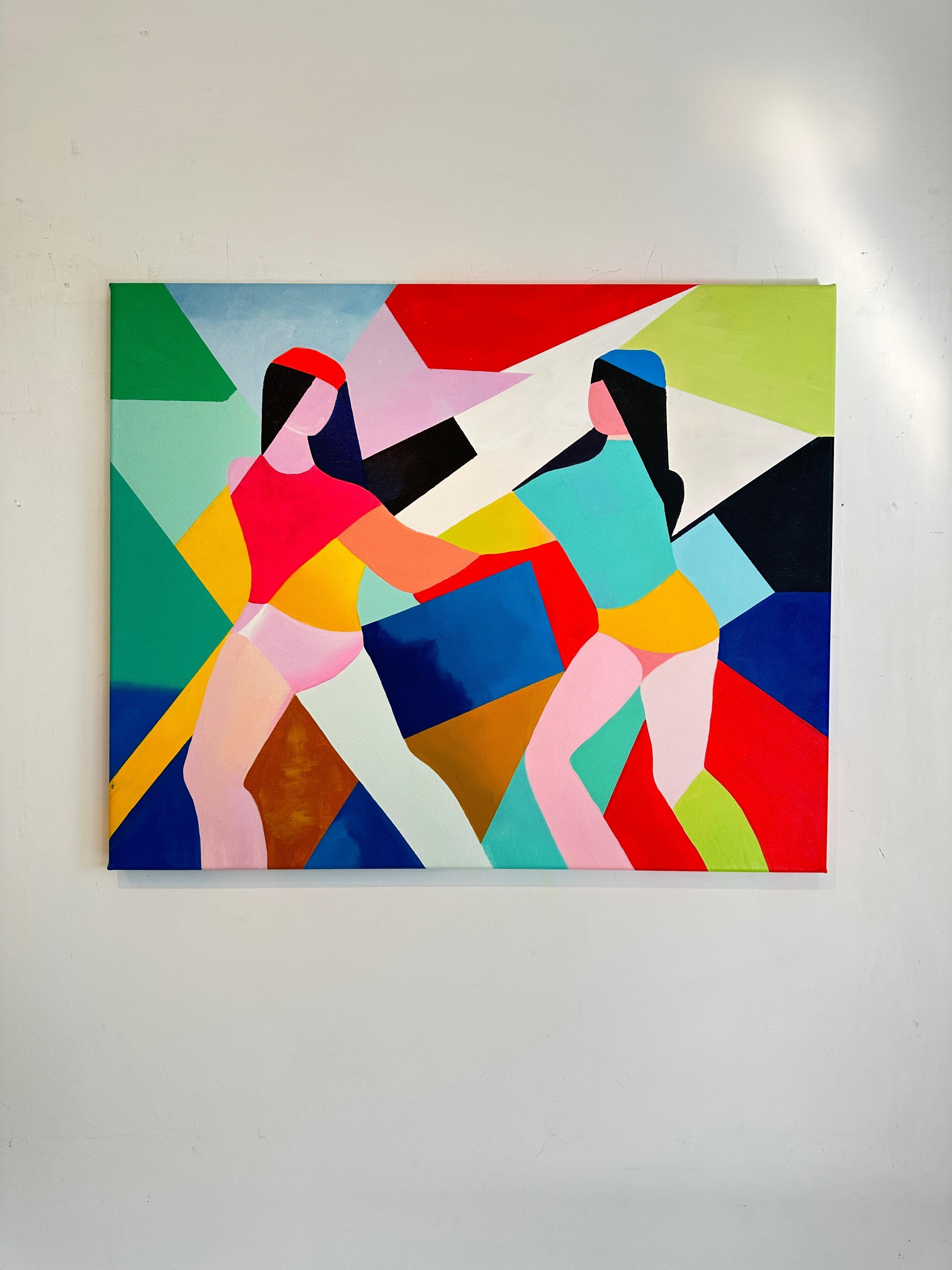 Amitié par Barbara Schaumann - Peinture abstraite cubiste contemporaine en vente 1