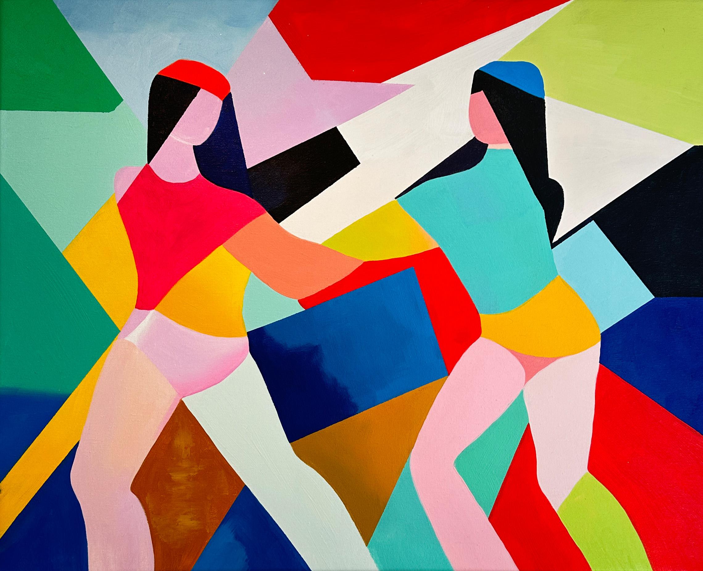Amitié par Barbara Schaumann - Peinture abstraite cubiste contemporaine en vente 2