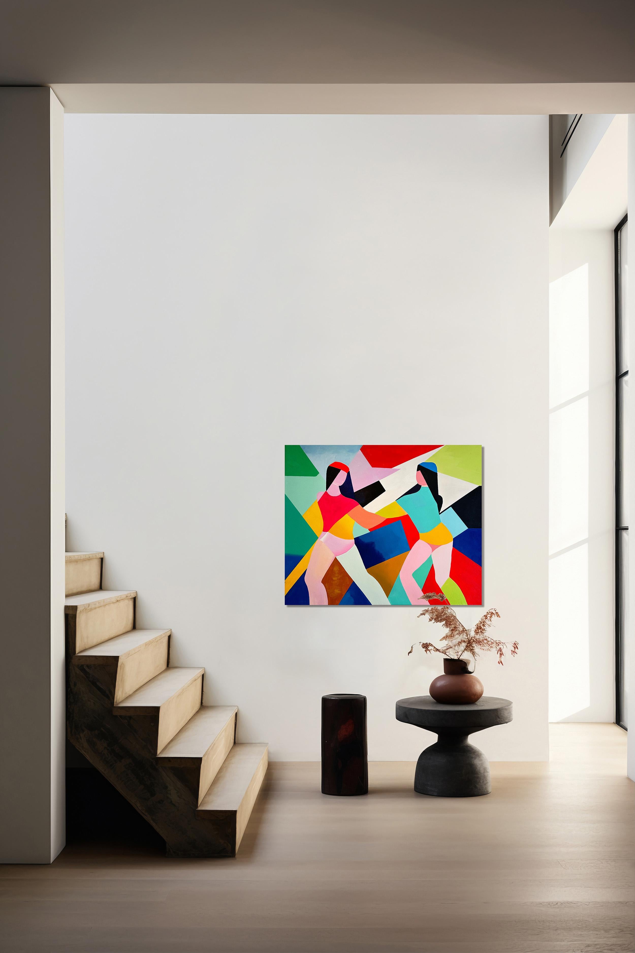 Amitié par Barbara Schaumann - Peinture abstraite cubiste contemporaine en vente 3