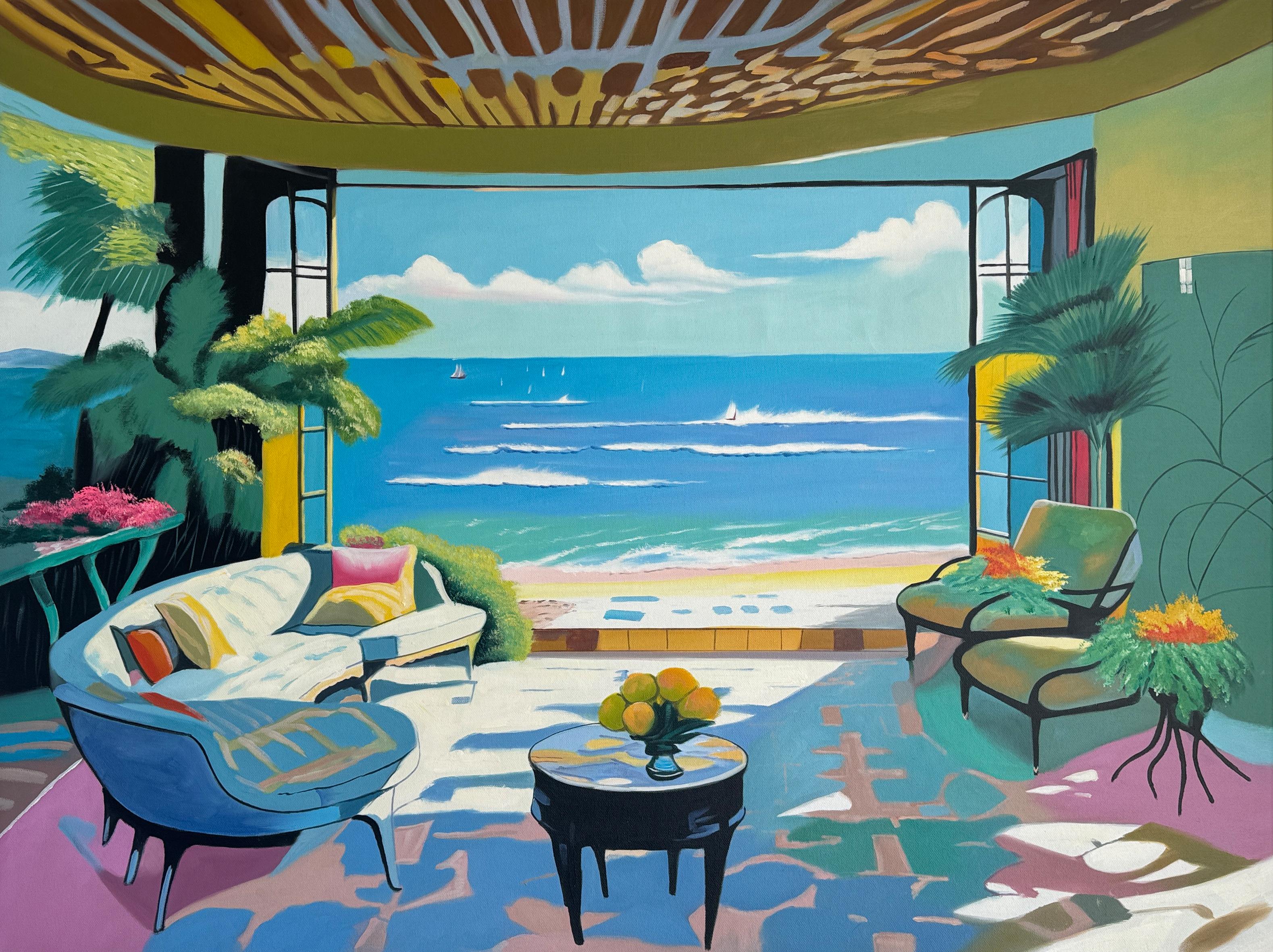 Barbara Schaumann Figurative Painting - Holding the Edge of the Ocean - B.Schaumann Contemporary interior Painting