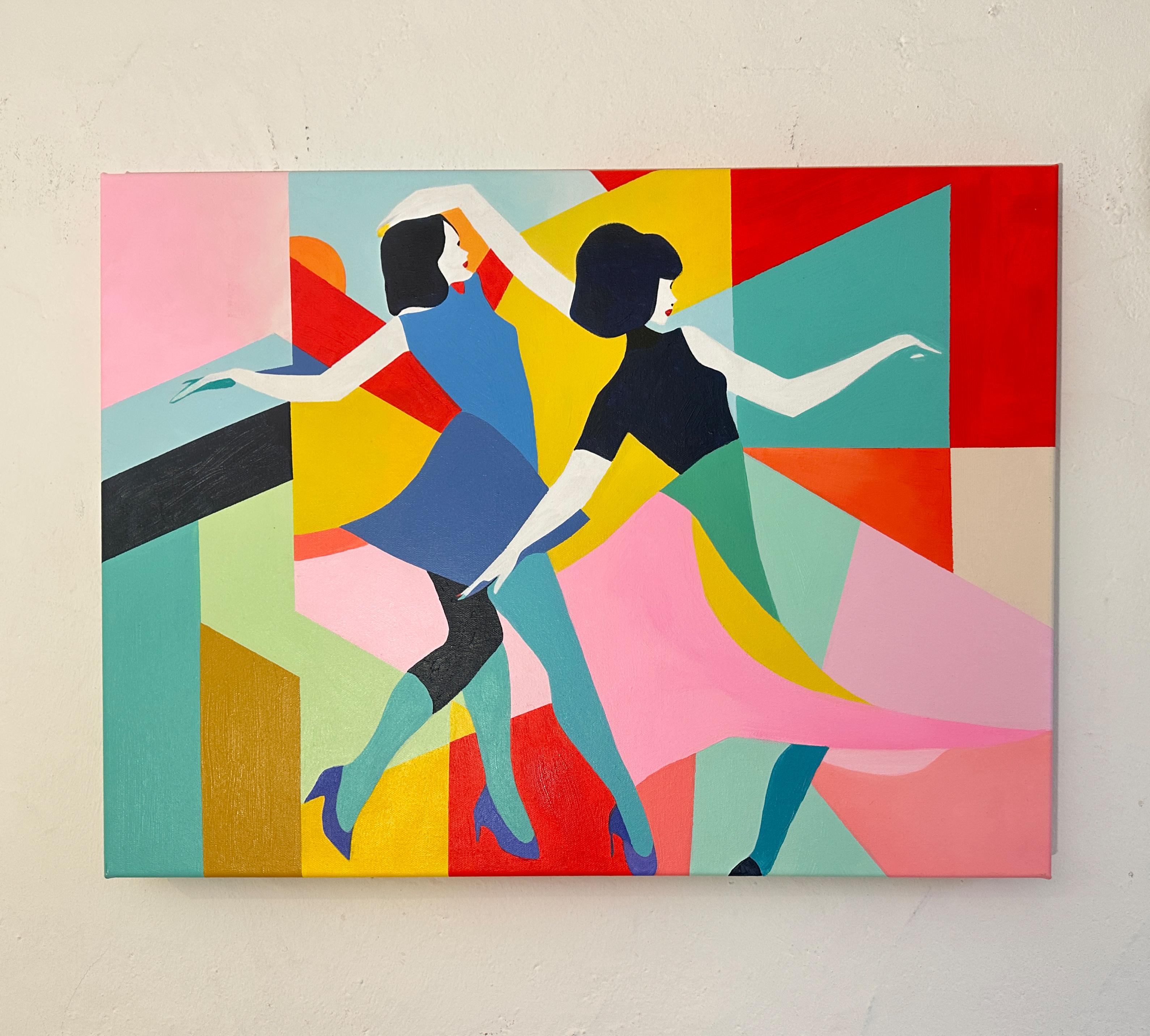 Hacia el fin de semana de Barbara Schaumann - Pintura cubista abstracta contemporánea en venta 1