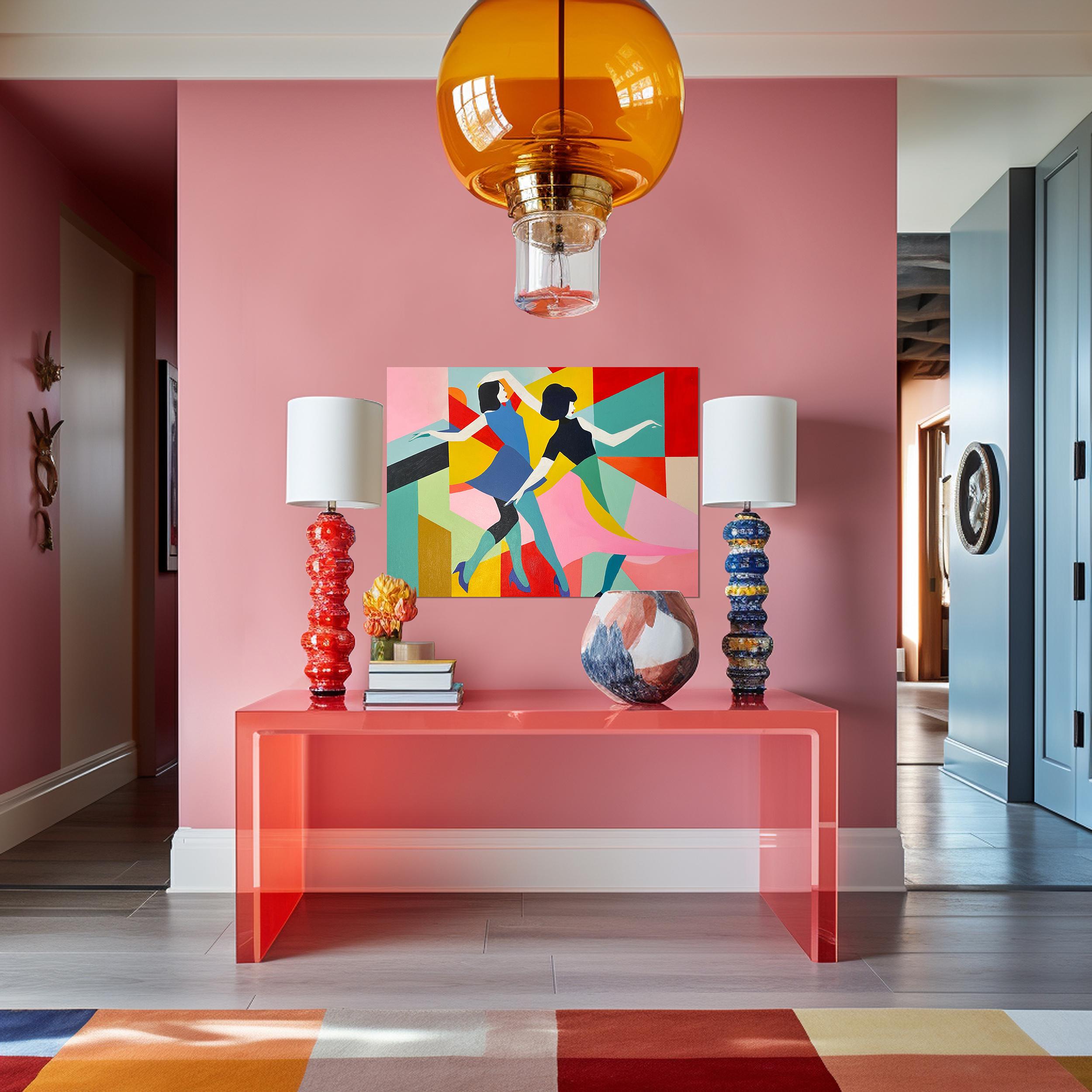 Hacia el fin de semana de Barbara Schaumann - Pintura cubista abstracta contemporánea en venta 2