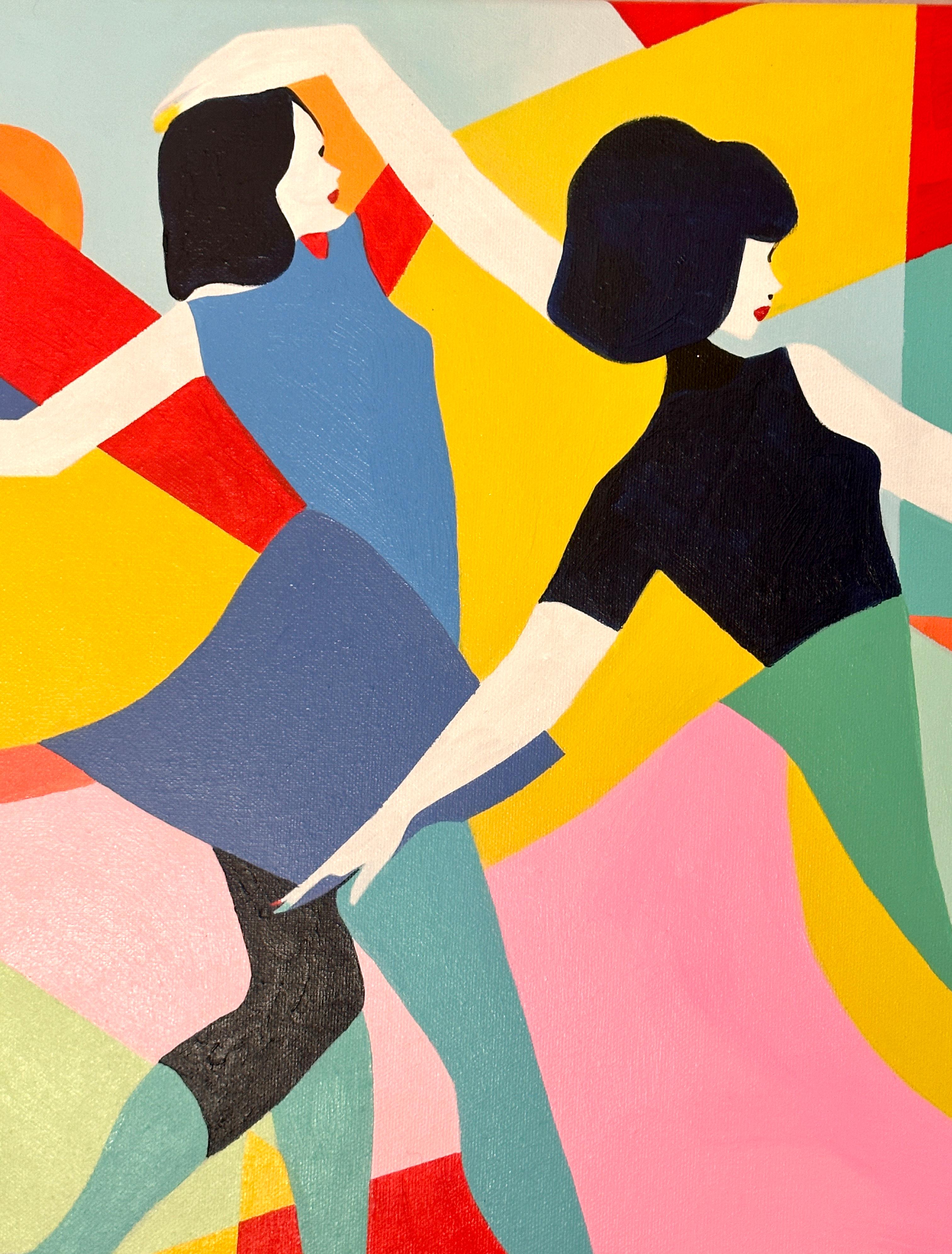 Hacia el fin de semana de Barbara Schaumann - Pintura cubista abstracta contemporánea en venta 3