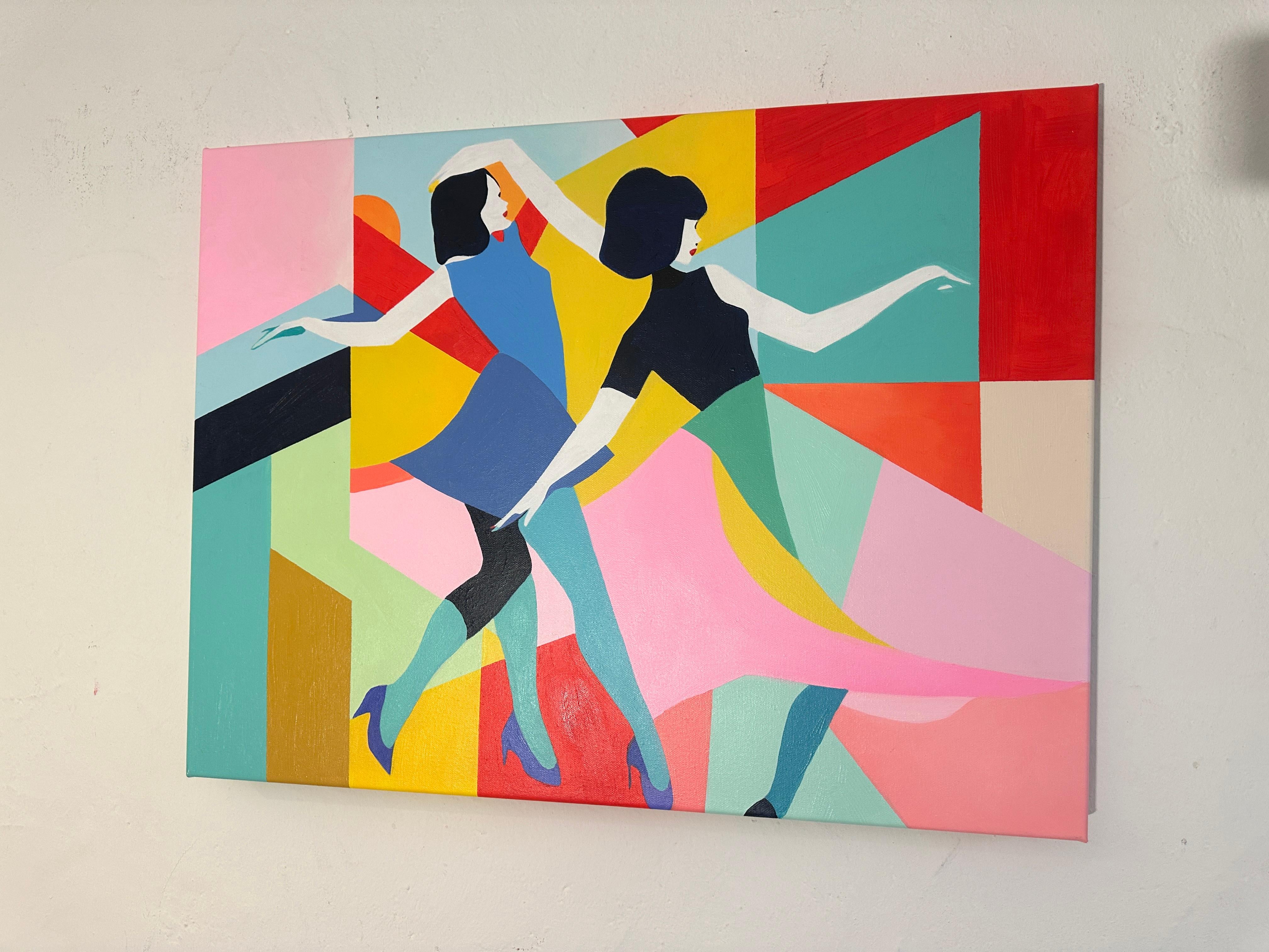 Hacia el fin de semana de Barbara Schaumann - Pintura cubista abstracta contemporánea en venta 4