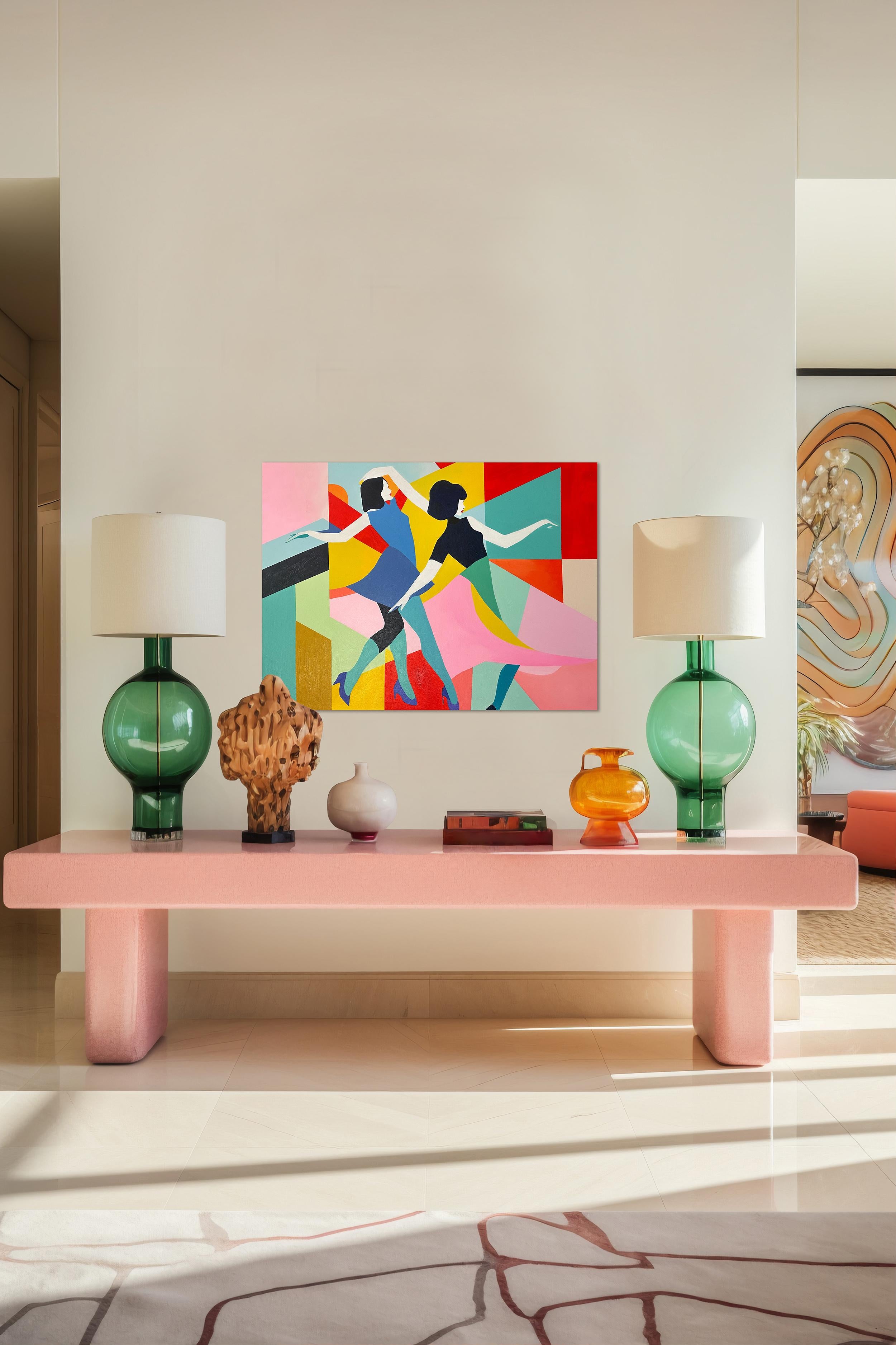 Hacia el fin de semana de Barbara Schaumann - Pintura cubista abstracta contemporánea en venta 5