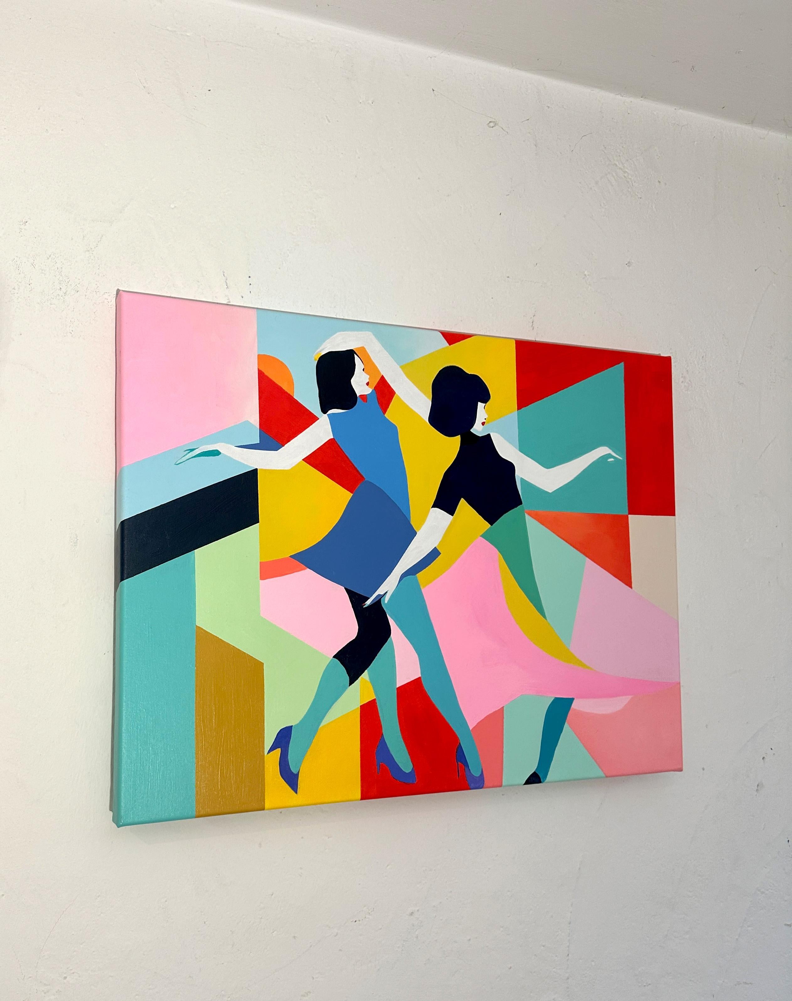 Hacia el fin de semana de Barbara Schaumann - Pintura cubista abstracta contemporánea en venta 6