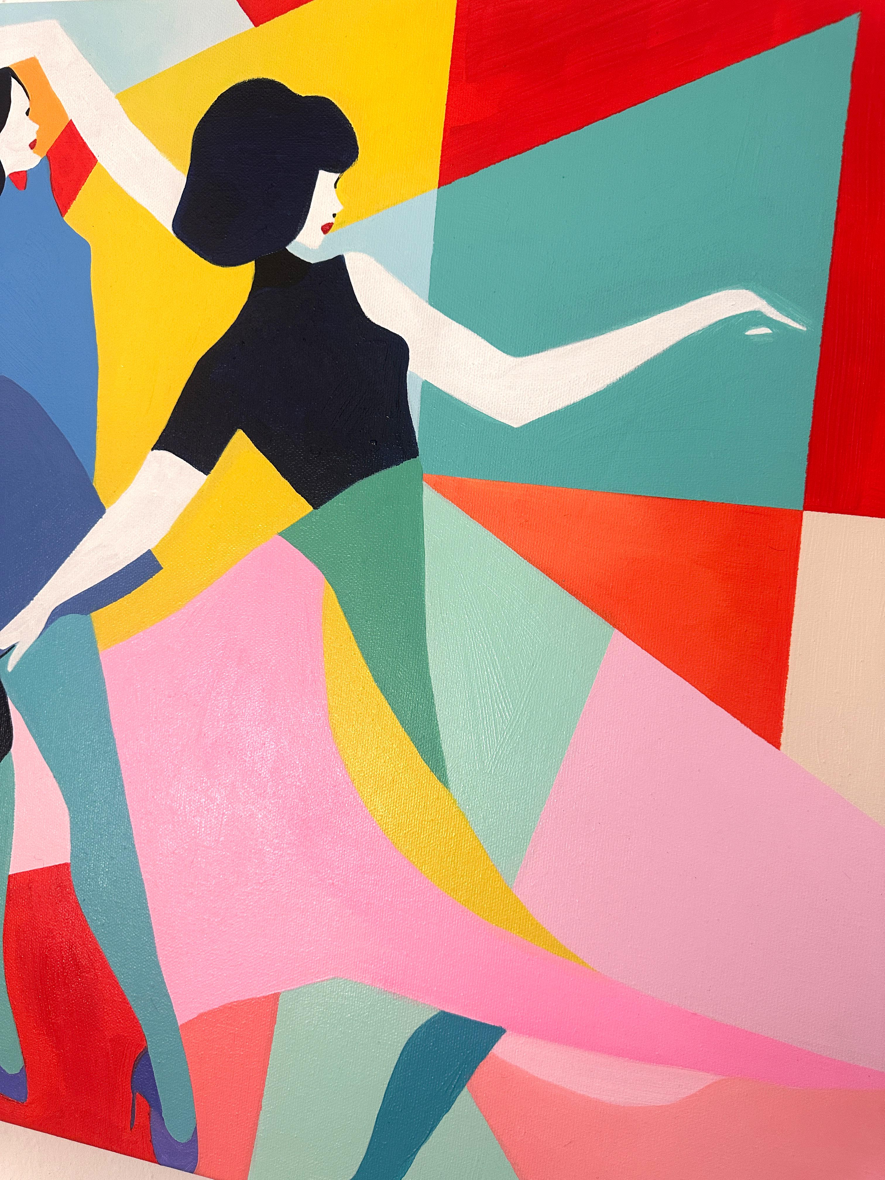 Hacia el fin de semana de Barbara Schaumann - Pintura cubista abstracta contemporánea en venta 7