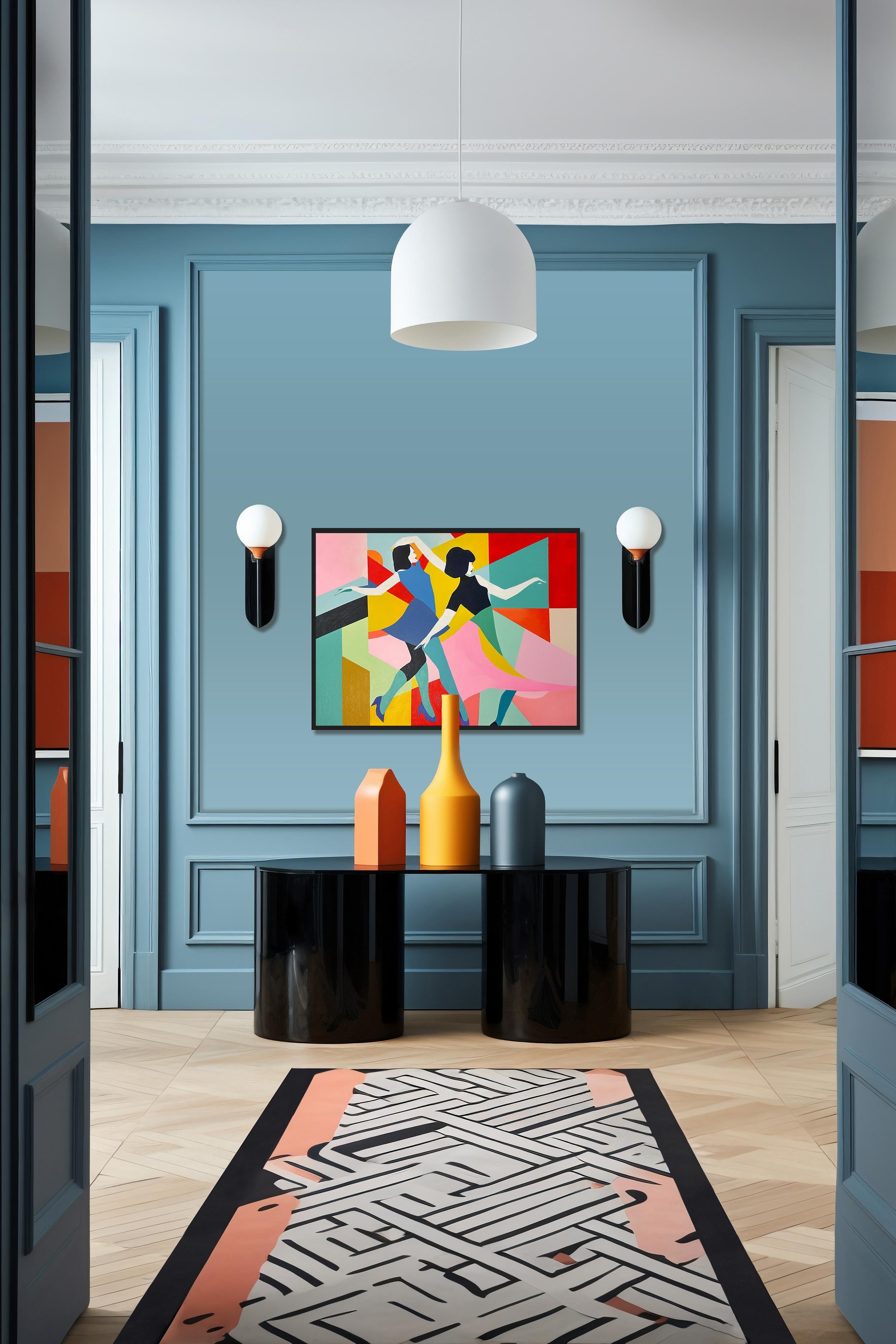 Hacia el fin de semana de Barbara Schaumann - Pintura cubista abstracta contemporánea en venta 8
