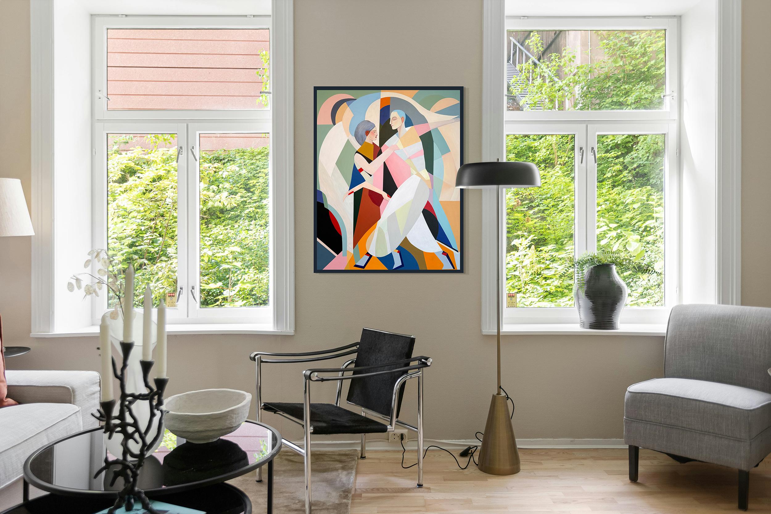 Liebende in Bewegung  von B.Schaumann Zeitgenössische Tänzer Malerei (Beige), Abstract Painting, von Barbara Schaumann