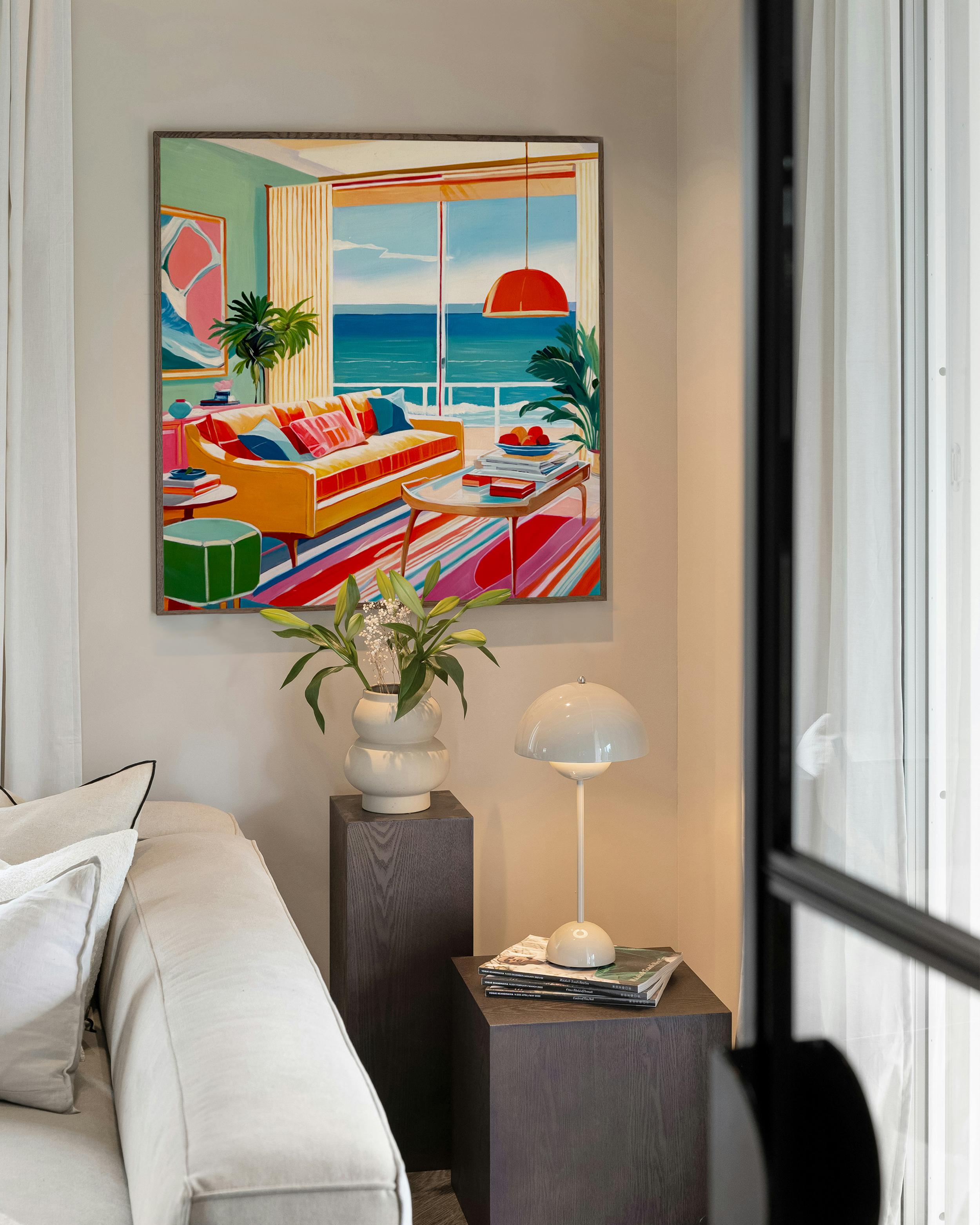 Seaside Retreat by B.Schaumann- Zeitgenössisches Interieur Urlaub am Meer Malerei im Angebot 9
