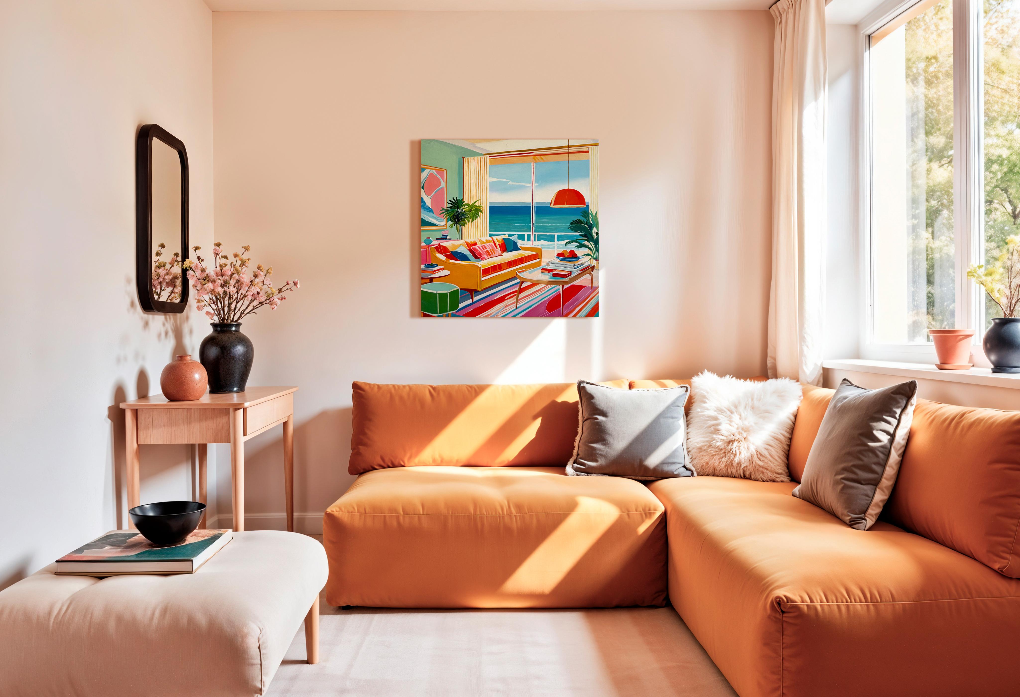 Seaside Retreat by B.Schaumann- Zeitgenössisches Interieur Urlaub am Meer Malerei (Beige), Abstract Painting, von Barbara Schaumann
