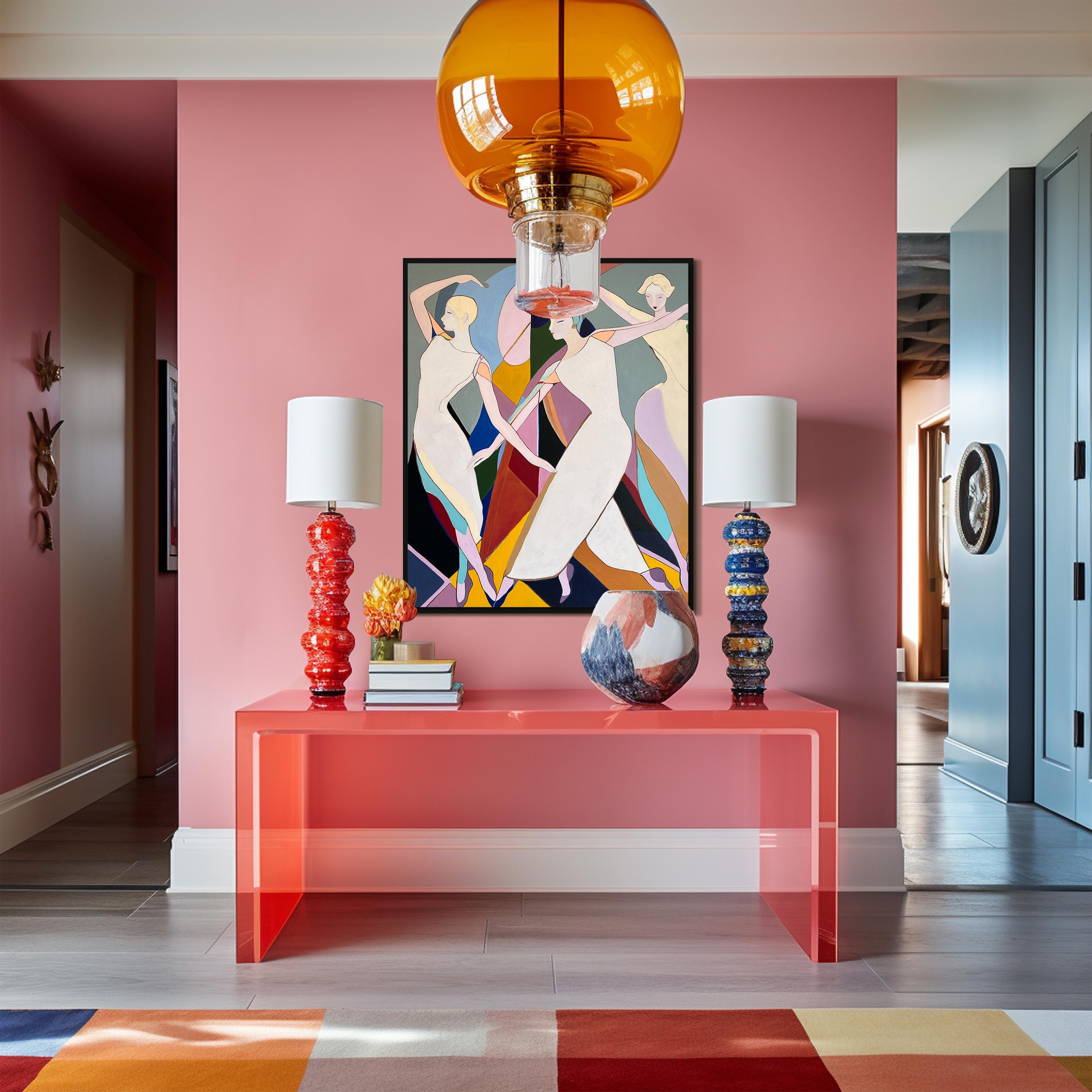 Barber Schaumann is a contemporary artist known for her vibrant, abstract interpretations of the female form. Her work combines bold colors with modern, geometric shapes, blending elements of cubism and abstraction. Schaumann's pieces celebrate the