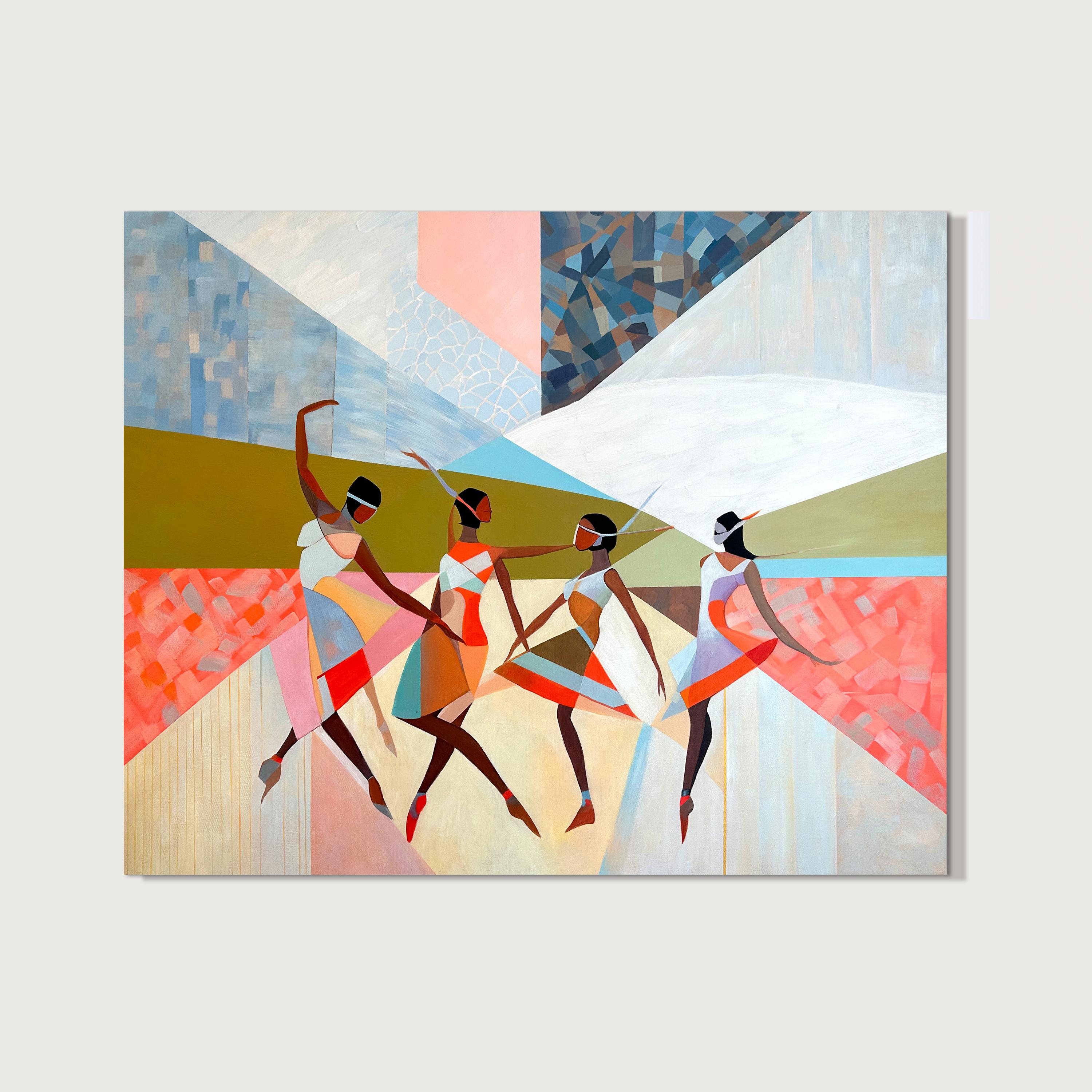 The dance of Friendship by B. Schaumann - Contemporary Abstract Dancers Painting - Abstract Painting Beige de Barbara Schaumann