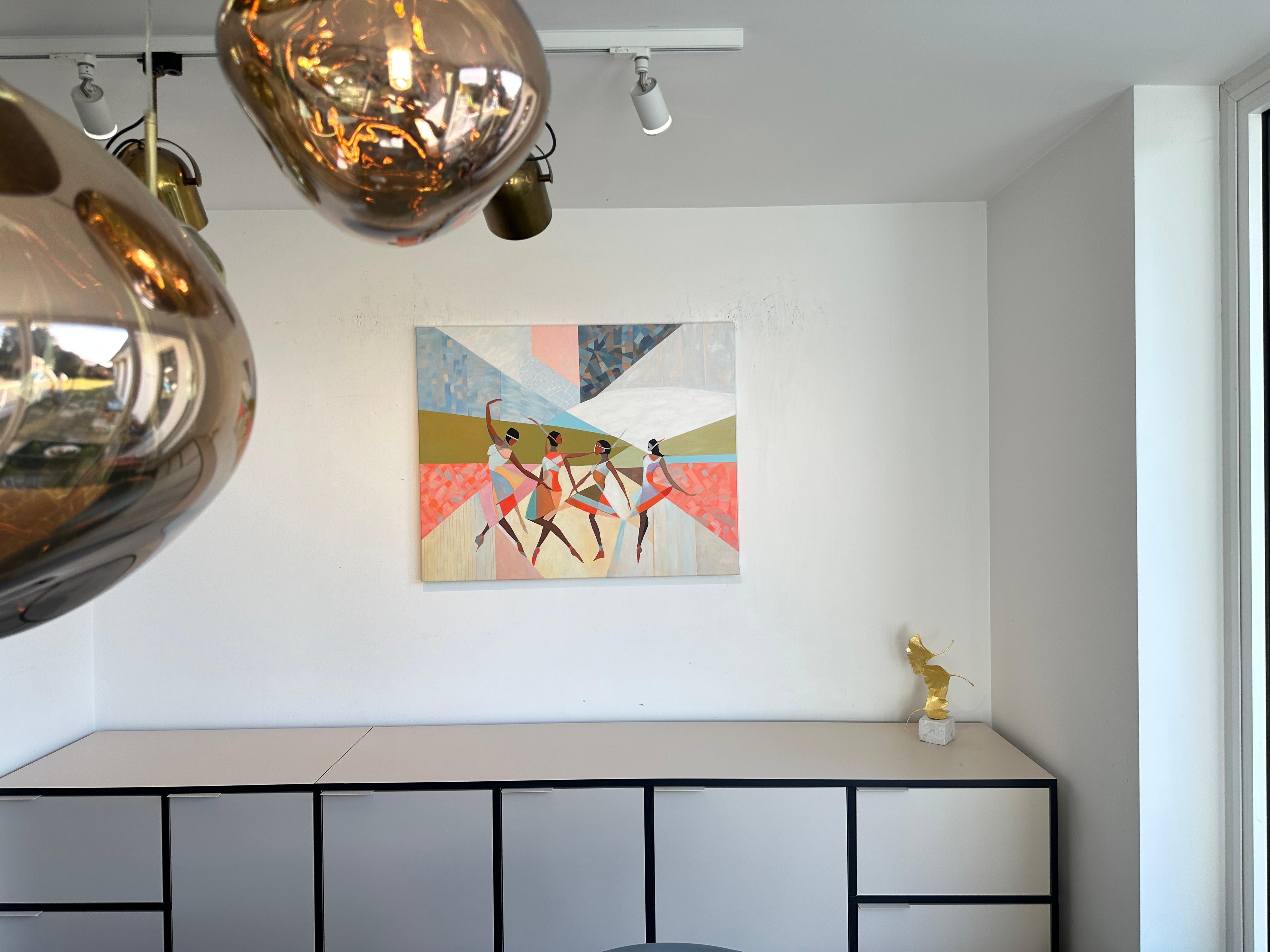 The dance of Friendship by B. Schaumann - Contemporary Abstract Dancers Painting en venta 1